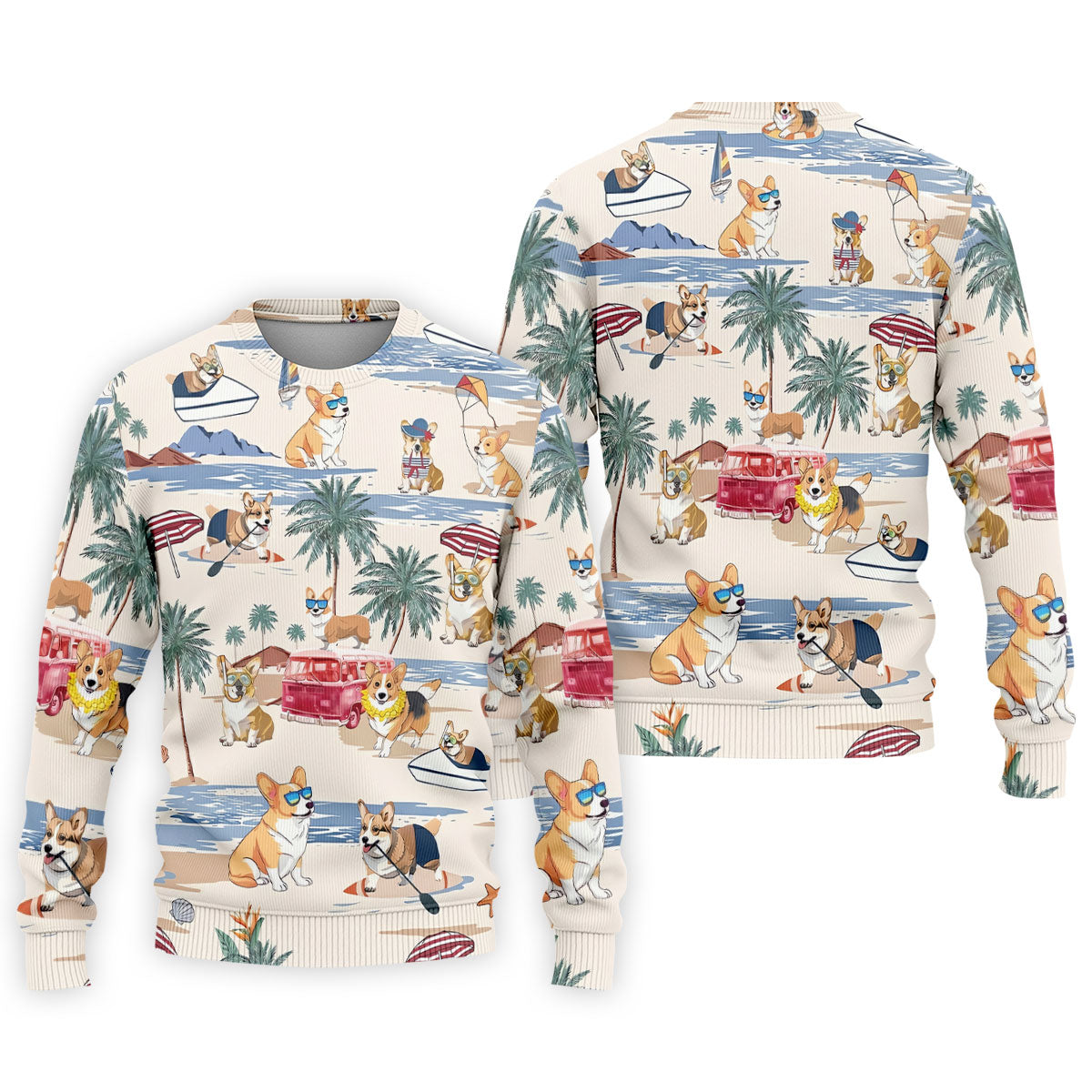 Cute Corgi Beach Vacation Tropical Golf Polo Shirt, Hawaiian Golf Shirt, Golf Shirts For Men