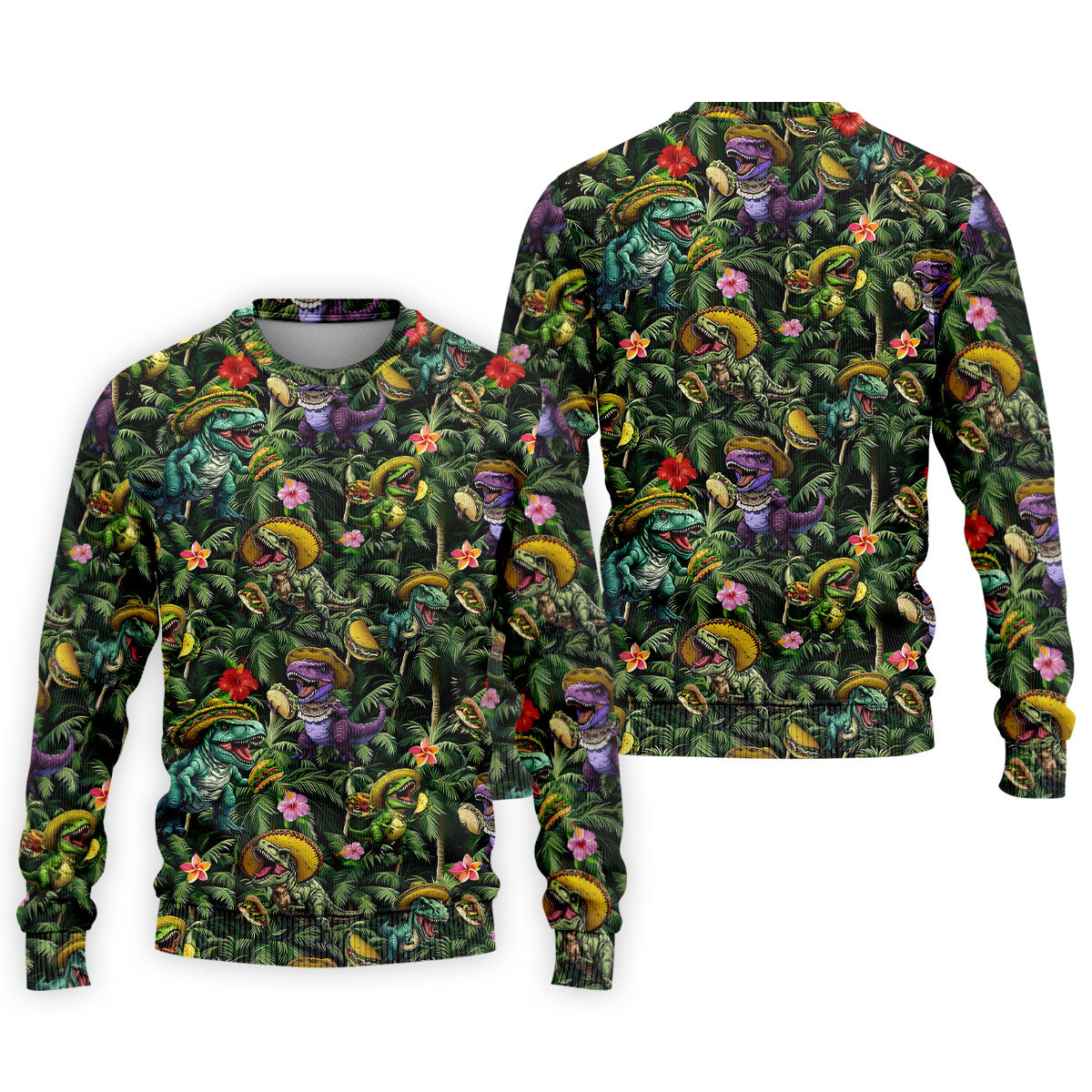 Hawaiian Dinosaur Sombreros Tacos Fun Golf Shirt, Cinco De Mayo Celebration Golf Shirts For Men
