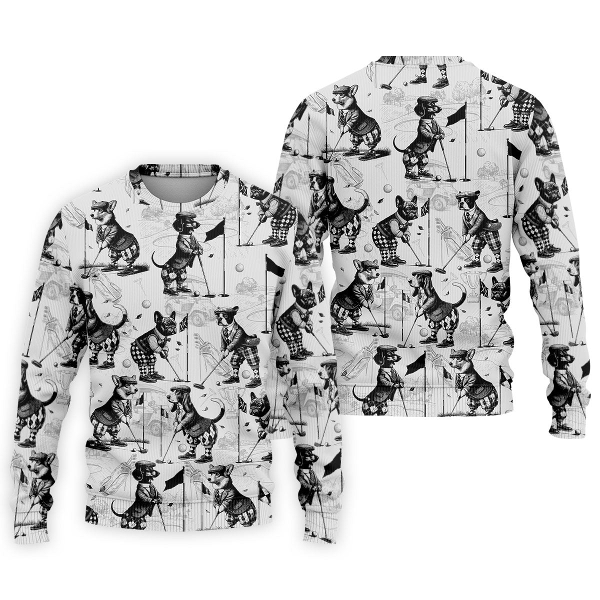 Vintage Golfing Dogs Pattern Golf Polo Shirt, Mens Golf Shirts, Golf Apparel For Men