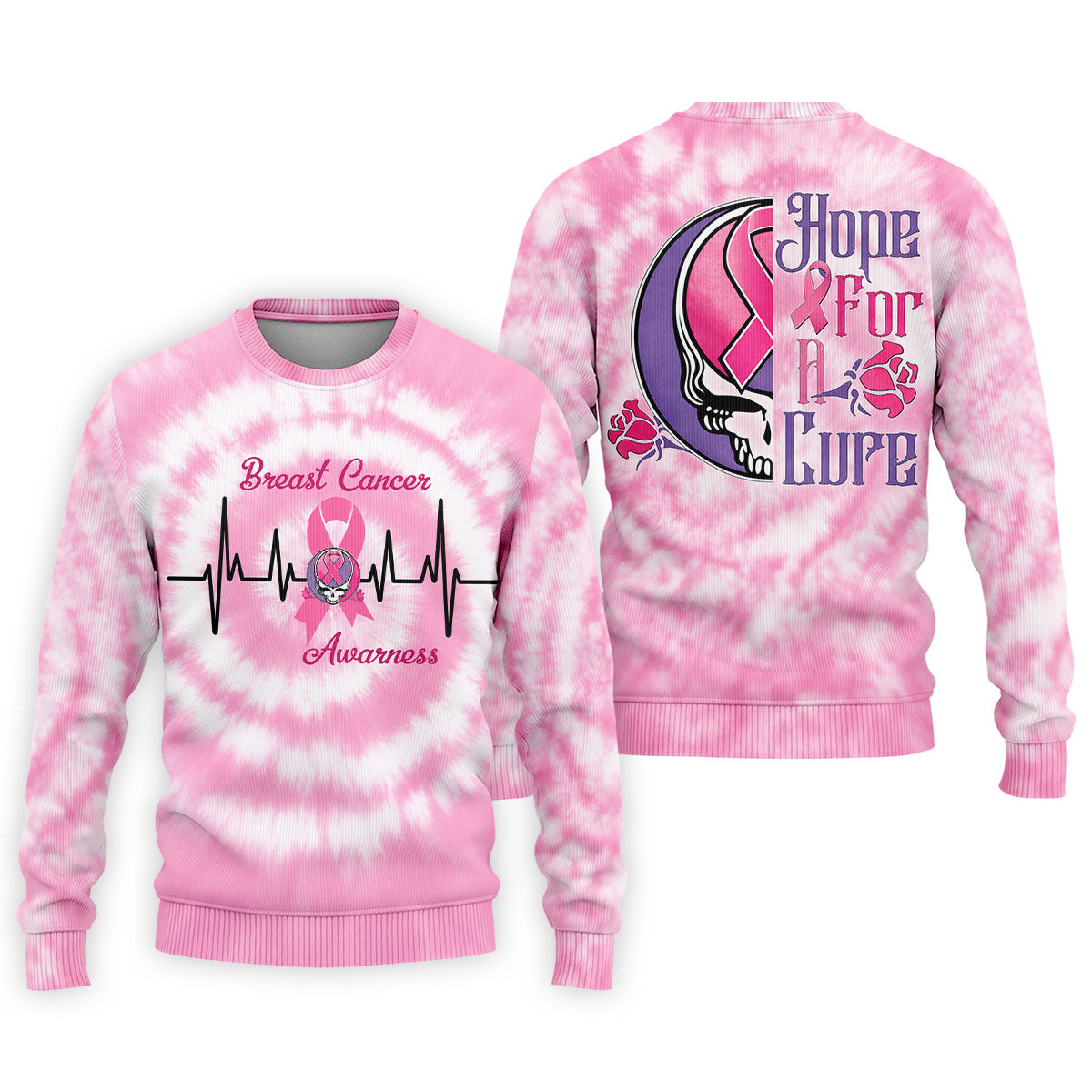 Hope For A Cure Tie Dye Skull Breast Cancer Polo Shirt, Mens Golf Polo, Printed Golf Shirts