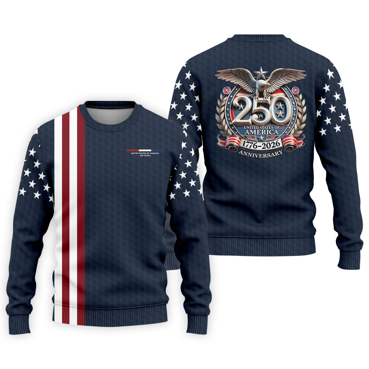 250 Years US Bald Eagle Golf Ball Pattern Golf Shirt, Patriotic 4th Of July Golf Shirts For Men
