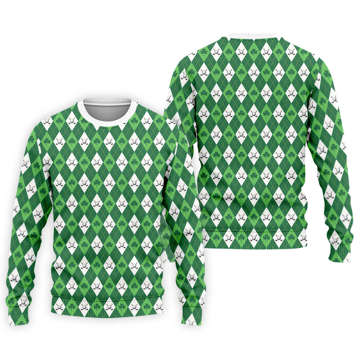 St Patrick's Day Shamrock Argyle Pattern Green And White Argyle Golf Shirt, Polo Shirts For Men, Golf Shirts For Men