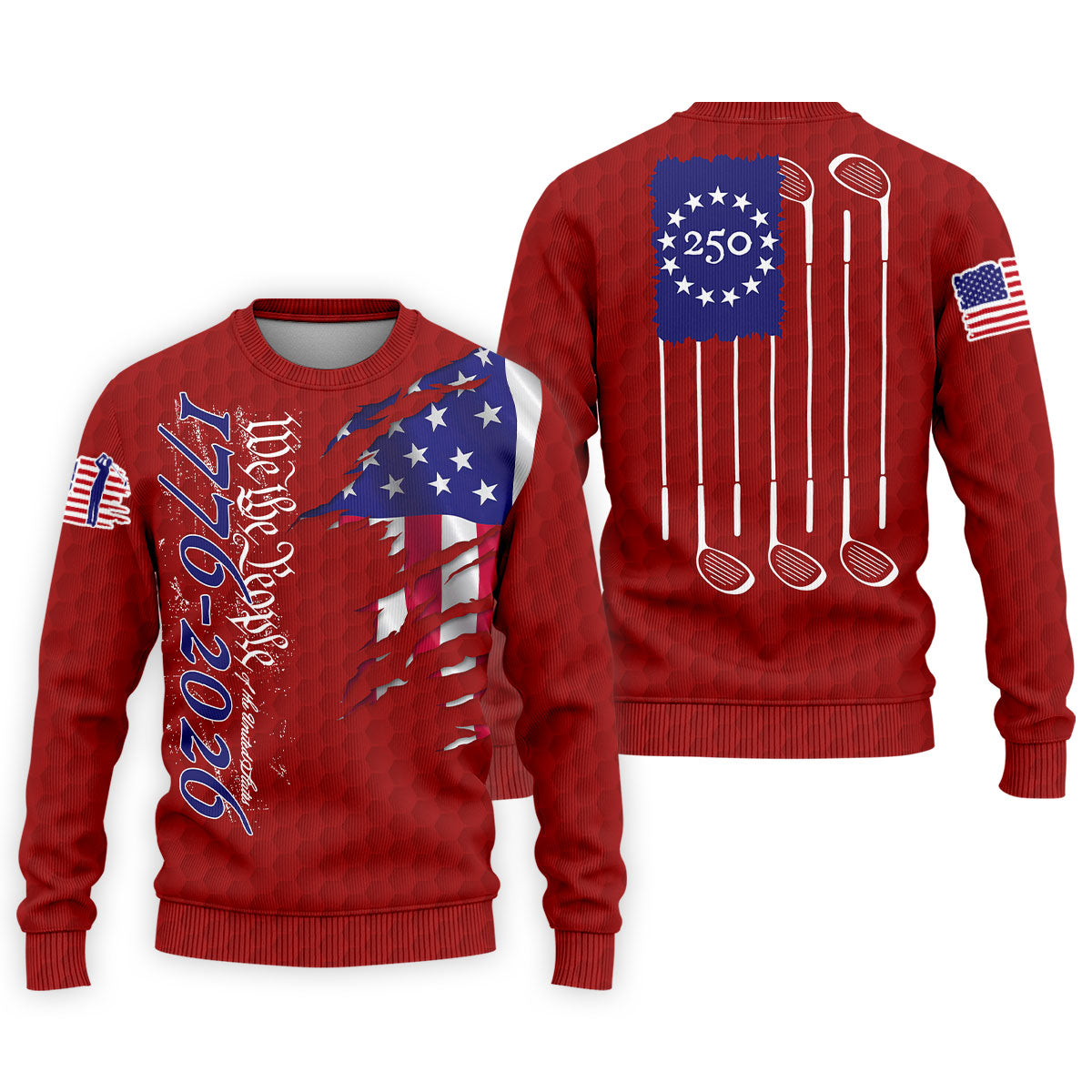 We The People Distressed American Flag Red Golf Shirt, 4th Of July Golf Shirts For Men