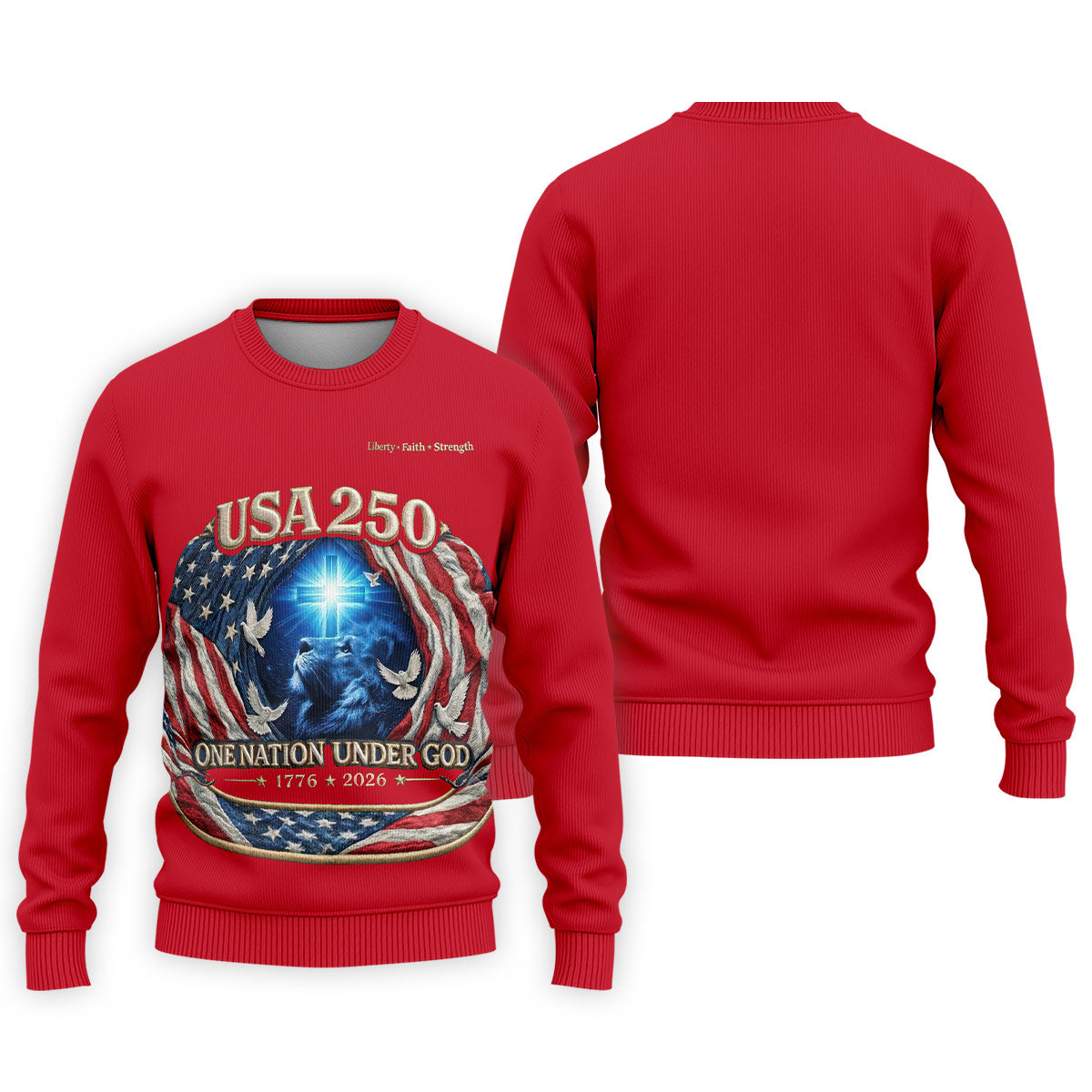 One Nation Under God Faith Cross USA 250 Red Golf Shirt, 4th Of July Golf Shirts For Men