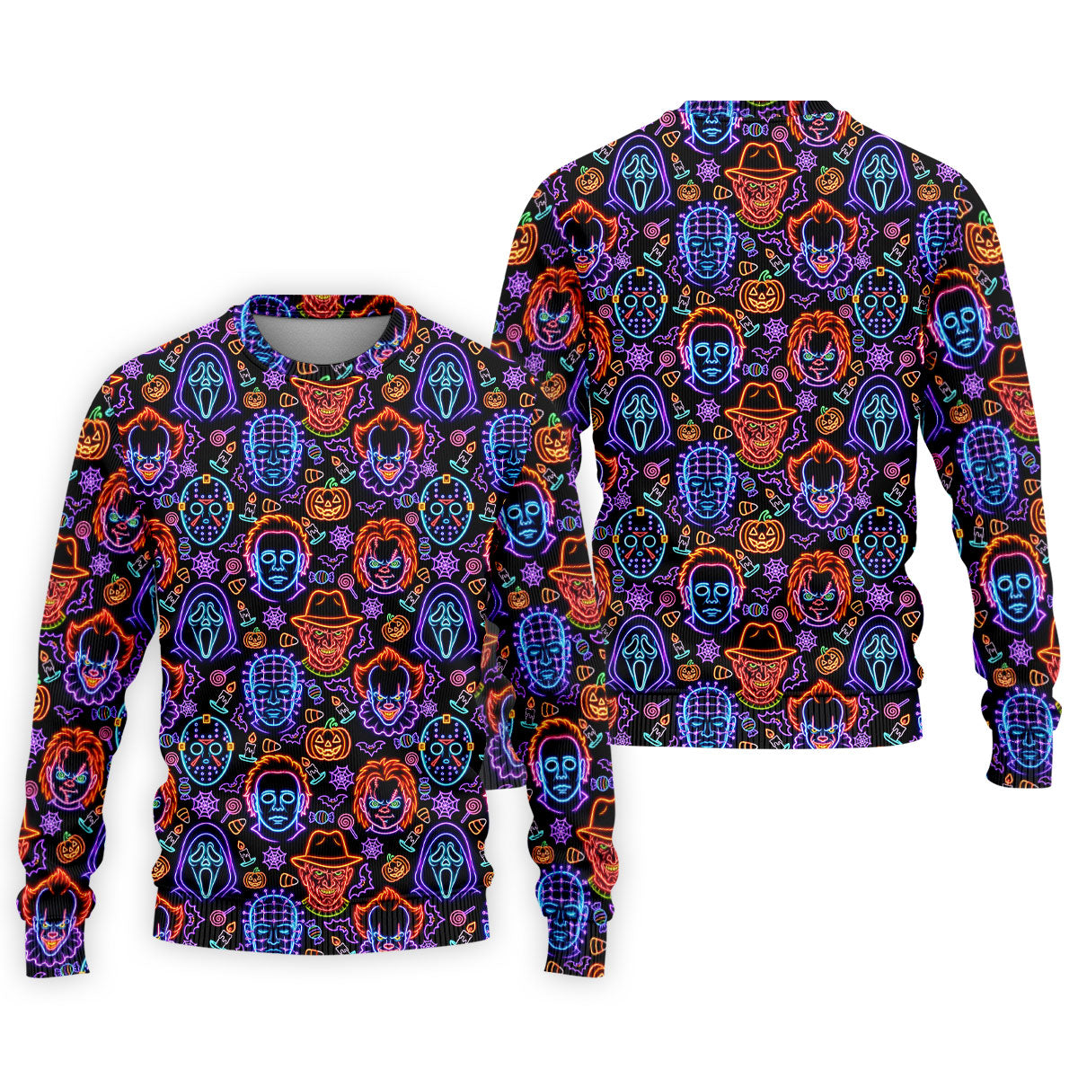 Neon Horror Character Movie Villain Pattern Golf Polo Shirt, Men's Golf Polo, Hawaiian Golf Shirt