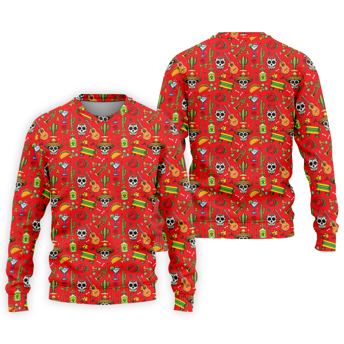 Decorated Skulls Party Items Cinco De Mayo Celebration Fiesta Themed Red Golf Shirts For Men