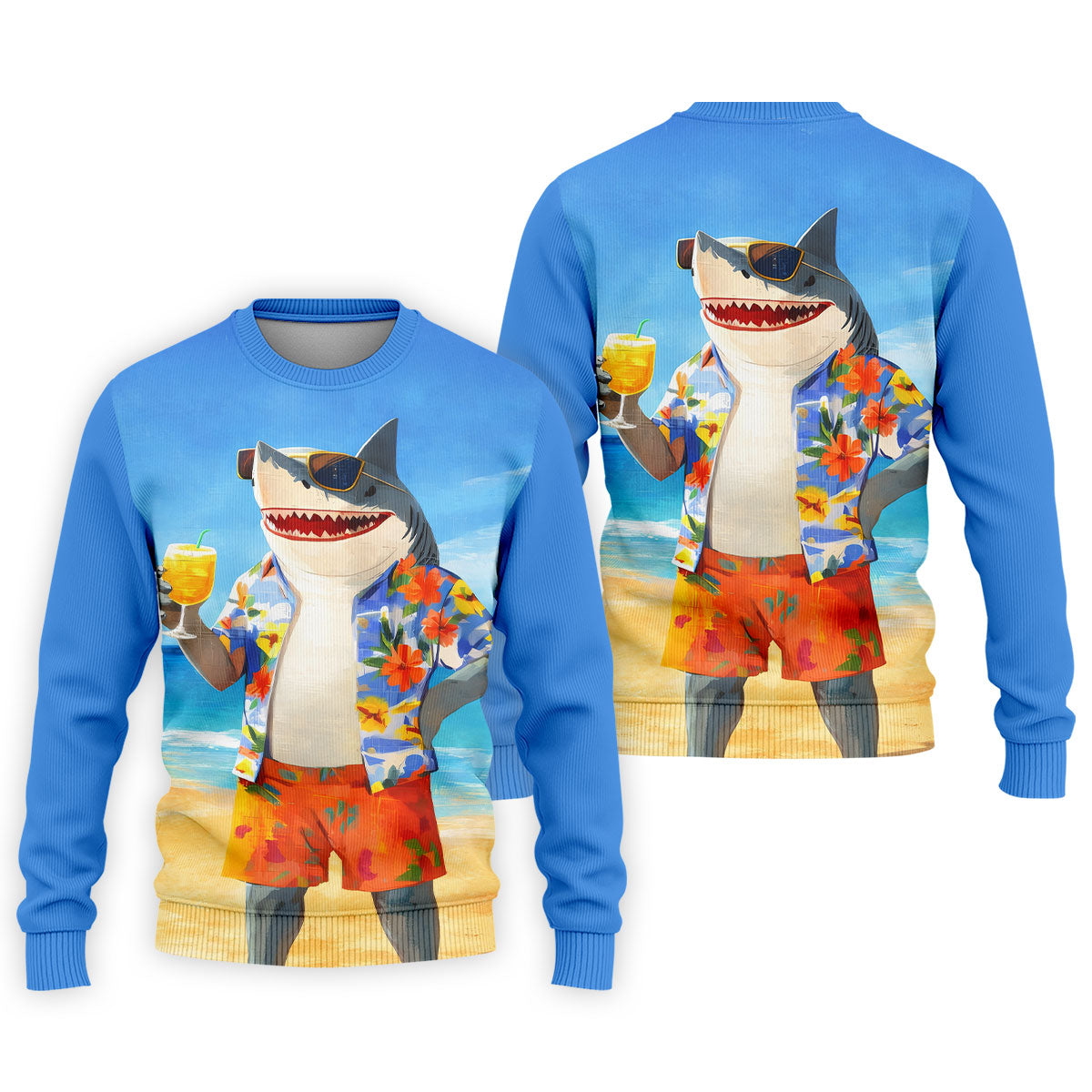 Funny Shark On Tropical Beach Vacation Golf Polo Shirt, Golf Shirts For Men, Hawaiian Golf Shirt