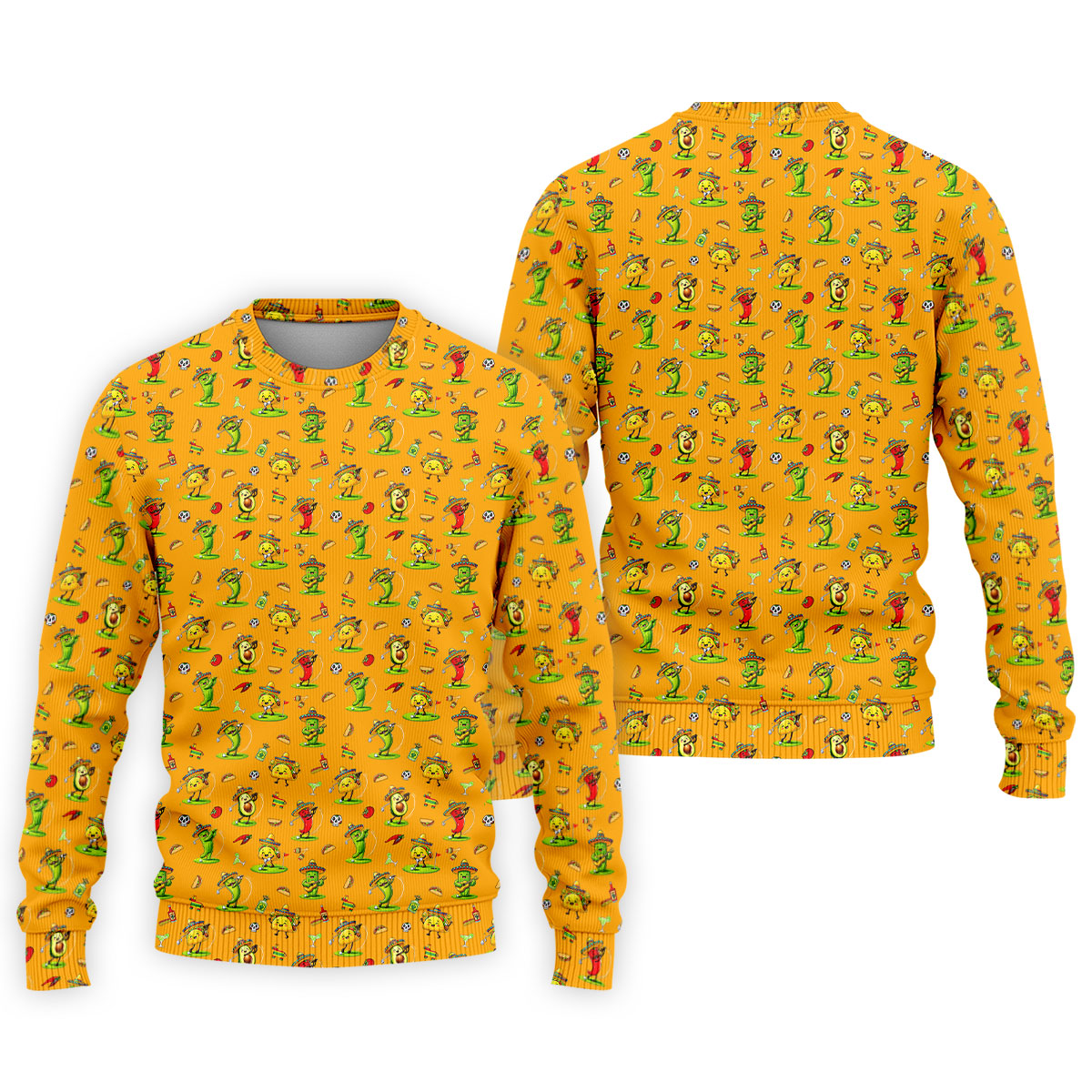 Mexican Cartoon Food Characters Cinco De Mayo Celebration Fiesta Themed Orange Golf Shirts For Men