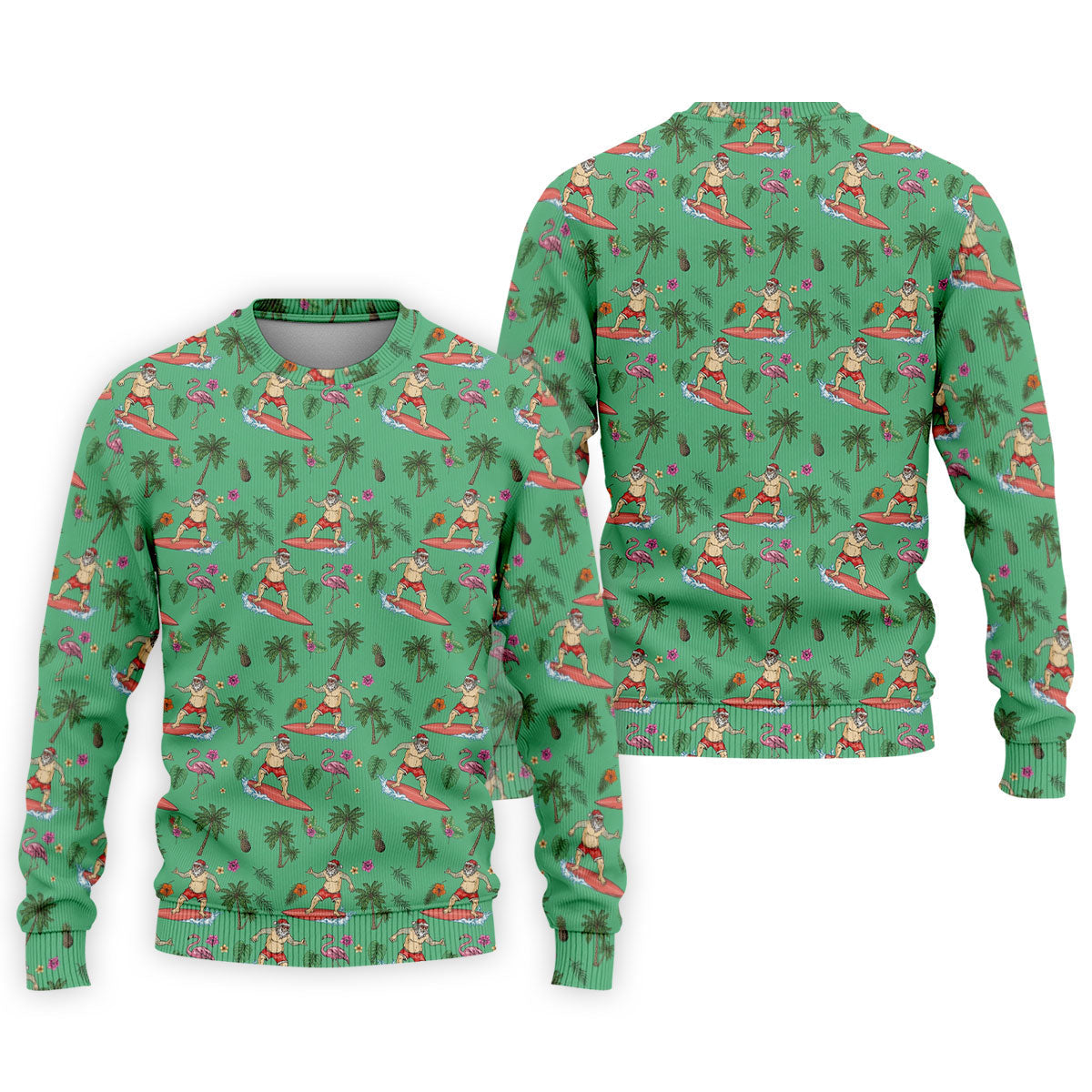 Santa Surfing Flamingo Tropical Golf Shirt, Christmas Golf Shirt, Golf Apparel For Men