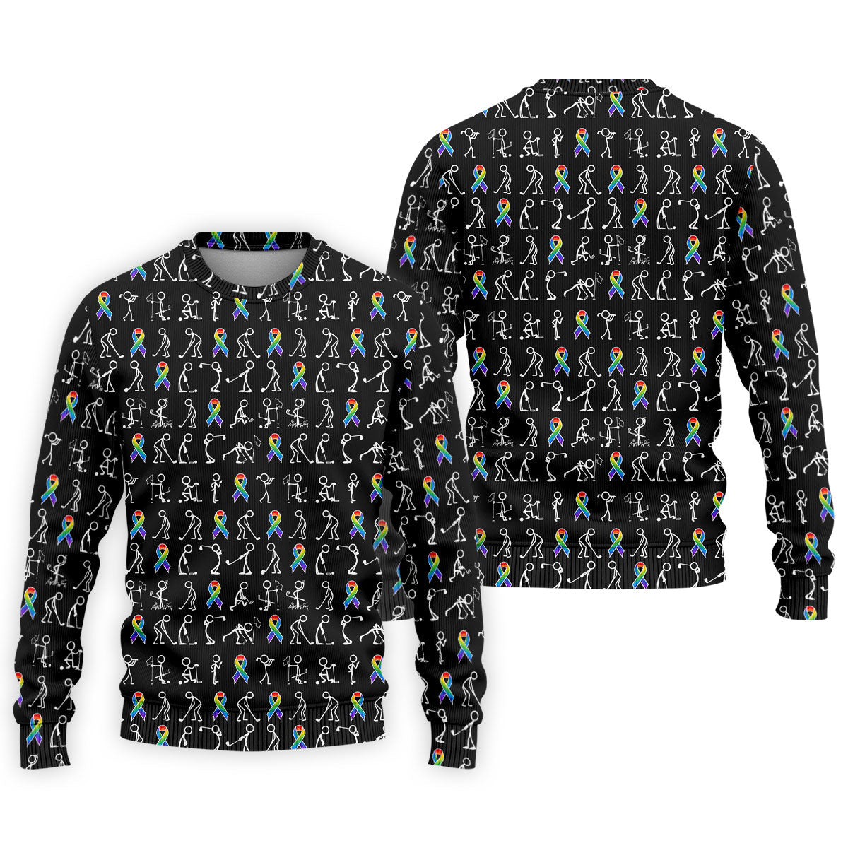 Rainbow Cancer Ribbon Stick Figure Golf Pattern Shirt, Printed Golf Shirts, Polo Shirts For Men