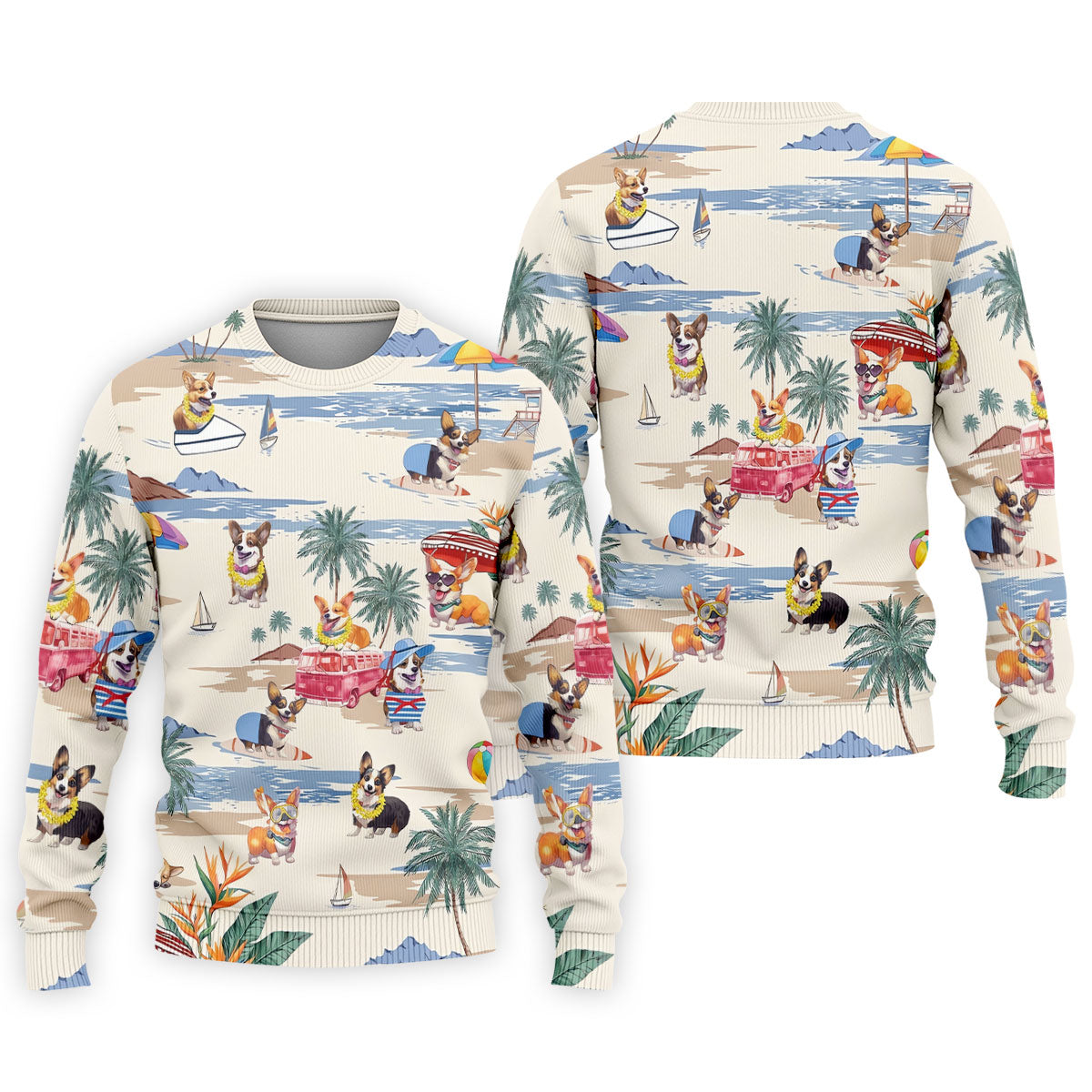 Cute Corgi Beach Vacation Golf Polo Shirt, Golf Polo Shirts For Men, Mens Golf Apparel