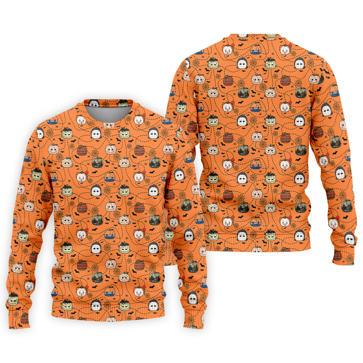 Orange Horror Character Pumpkin Pattern Golf Polo Shirt, Printed Golf Shirts, Mens Golf Polo