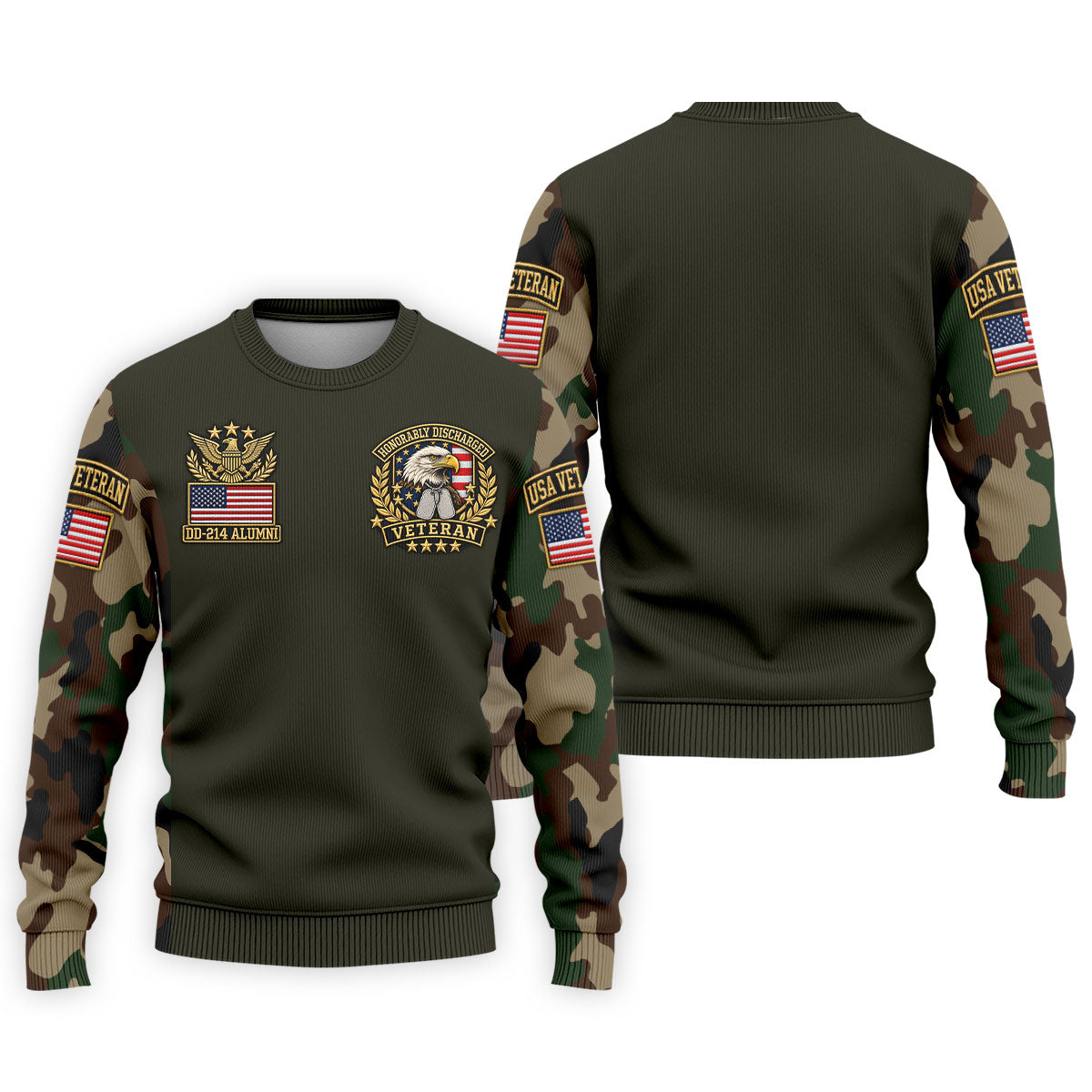 DD-214 Eagle Badge Olive Camo Polo Shirt, Men Golf Apparel, Veterans Day Golf Shirt