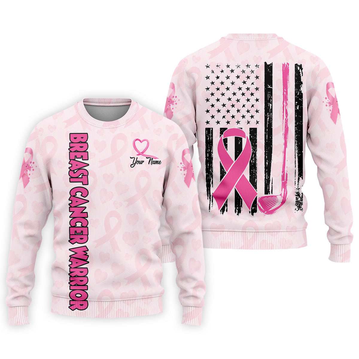 Personalized Breast Cancer Warrior Pink Ribbon Polo, Mens Golf Polo, Golf Apparel For Men