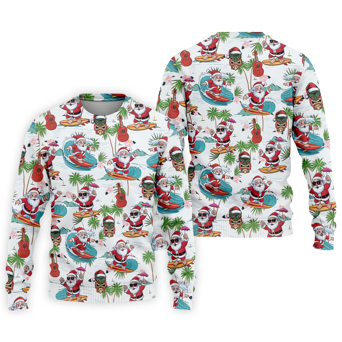 Surfing Santa Tropical Christmas Golf Shirt, Christmas Golf Shirt, Golf Apparel For Men