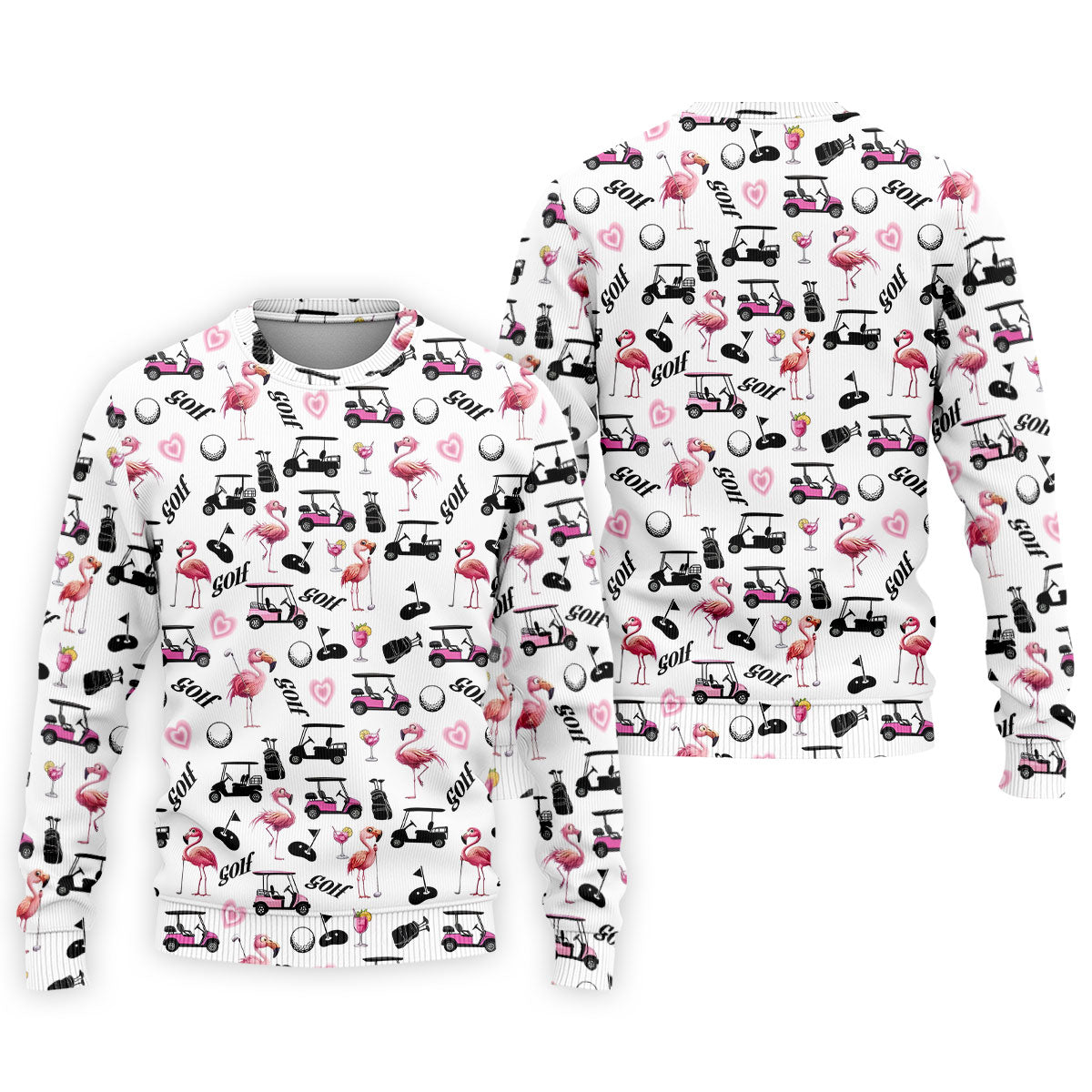 Pink Flamingo Golf Cart Martini Hawaiian Golf Shirt, Mens Golf Polo, Printed Golf Shirts
