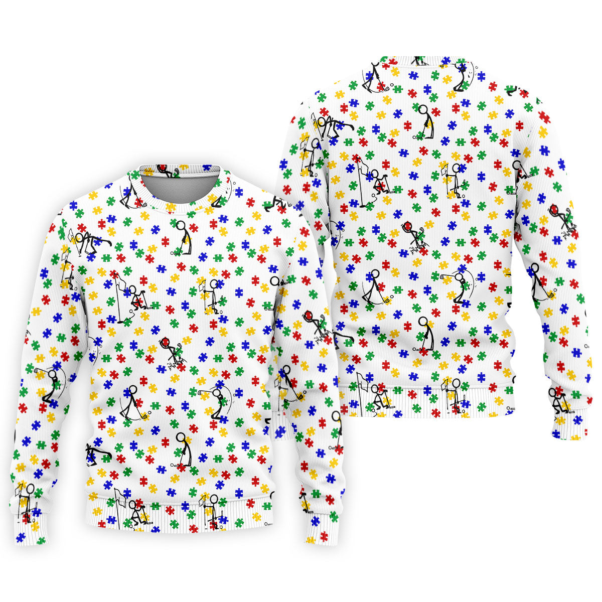 Funny Stick Figure Autism Puzzle Polo Shirts For Men, Autism Awareness Golf Shirt, Golfing Apparel