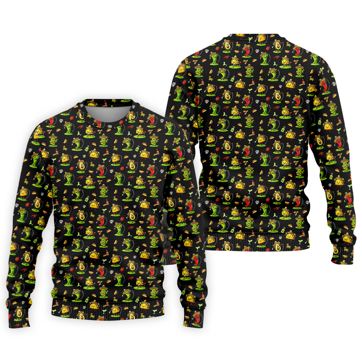 Mexican Cartoon Food Characters Cinco De Mayo Celebration Fiesta Themed Black Golf Shirts For Men