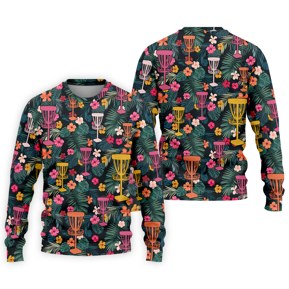 Dark Tropical Disc Golf Basket Polo Shirt, Printed Golf Shirts, Golf Apparel For Men