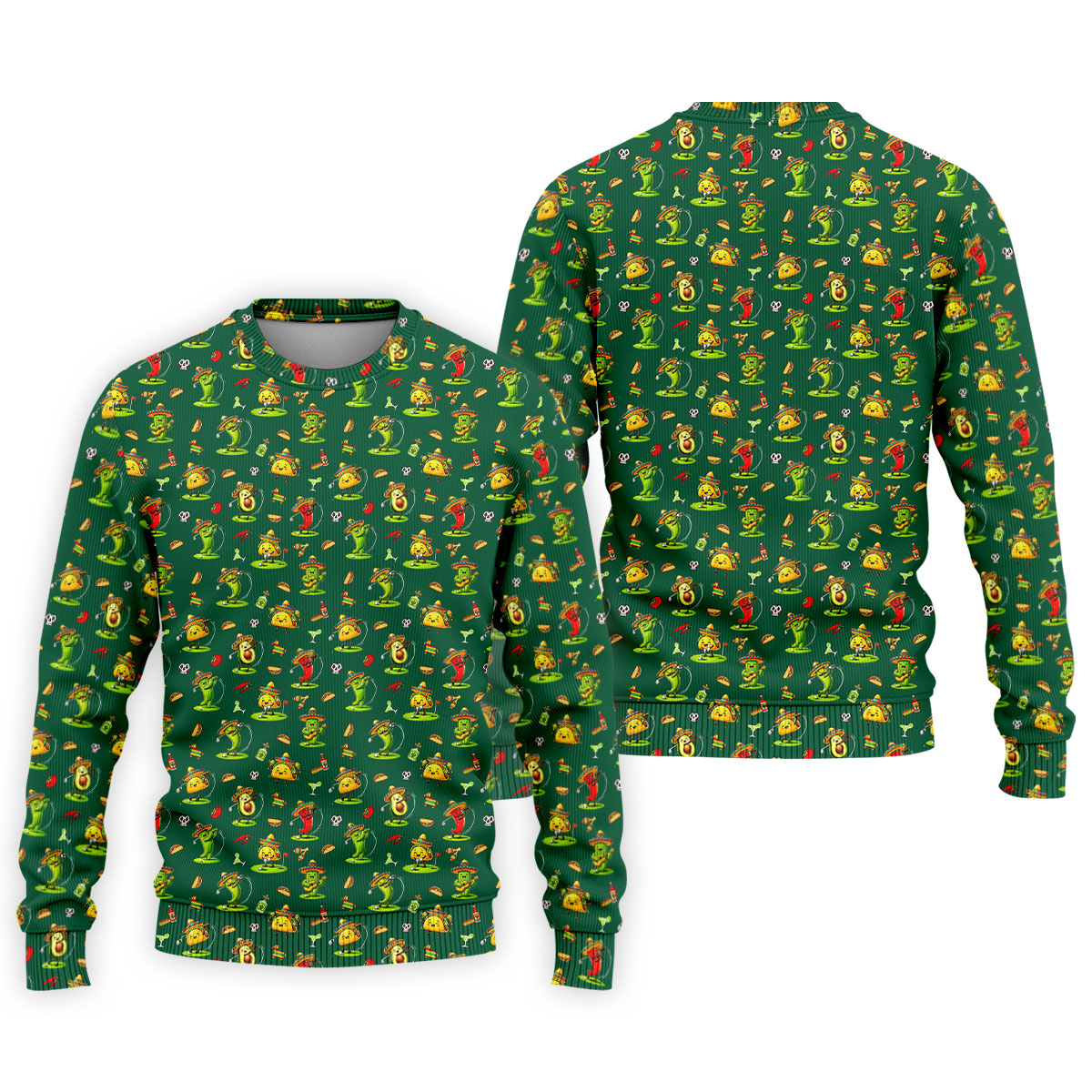 Mexican Cartoon Food Characters Cinco De Mayo Celebration Fiesta Themed Green Golf Shirts For Men