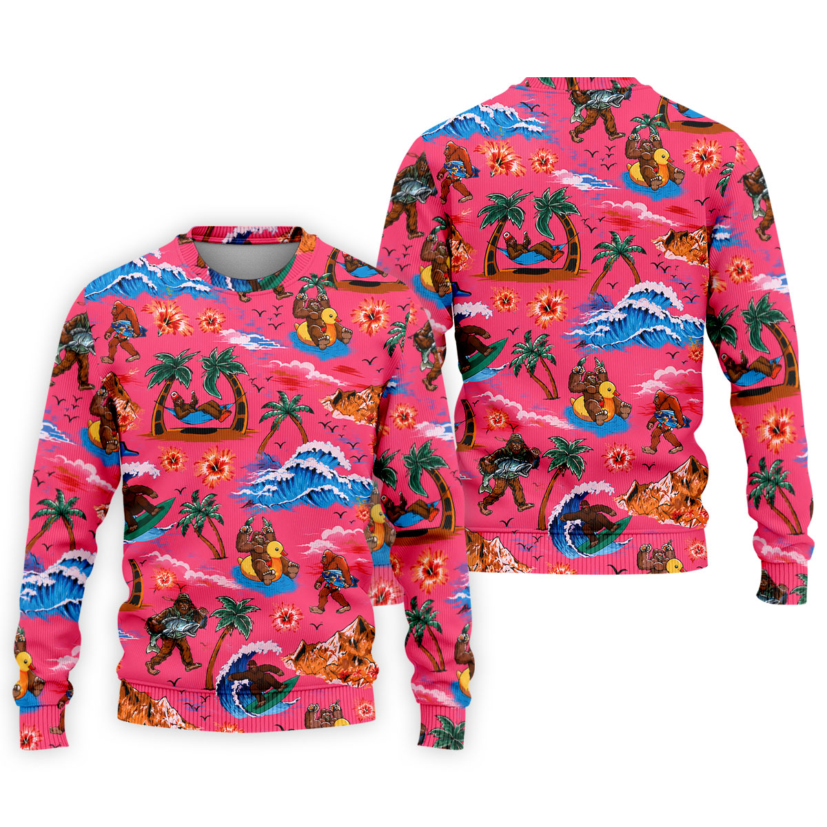 Pink Bigfoot Aloha Beach Vacation Golf Shirt, Mens Golf Polo, Printed Golf Shirts
