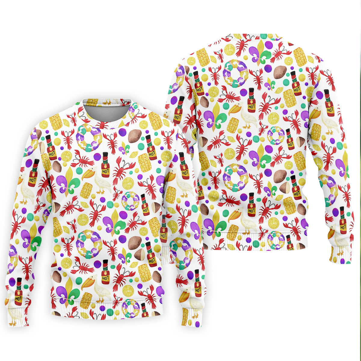 Fleur De Lis Flower White Pelican Lobster Hot Sauce Mardi Gras Golf Shirt, Golf Tops For Men, Polo Shirts For Men