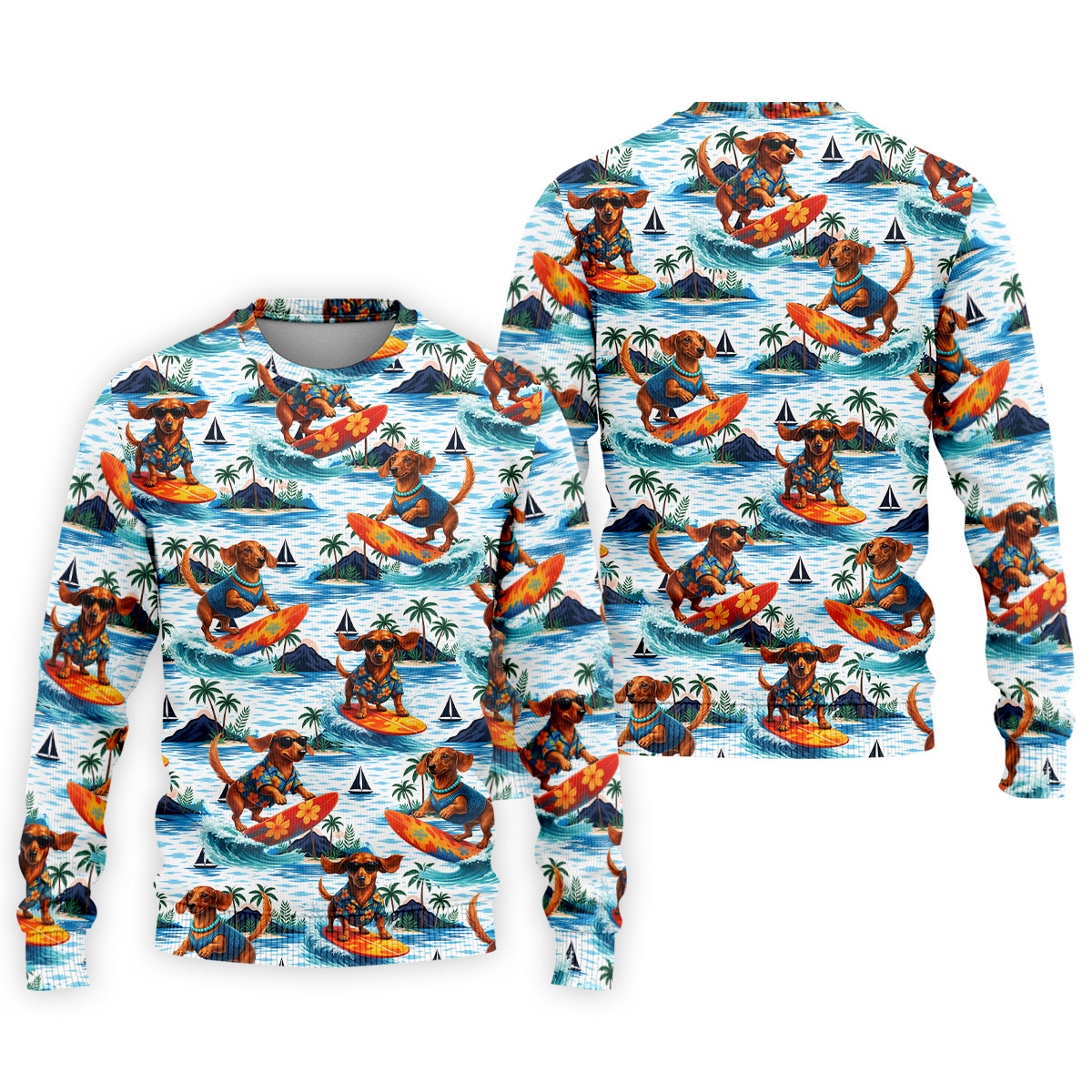 Funny Dachshund Surfing Beach Hawaiian Golf Shirt, Summer Vibe Golf Shirts For Men