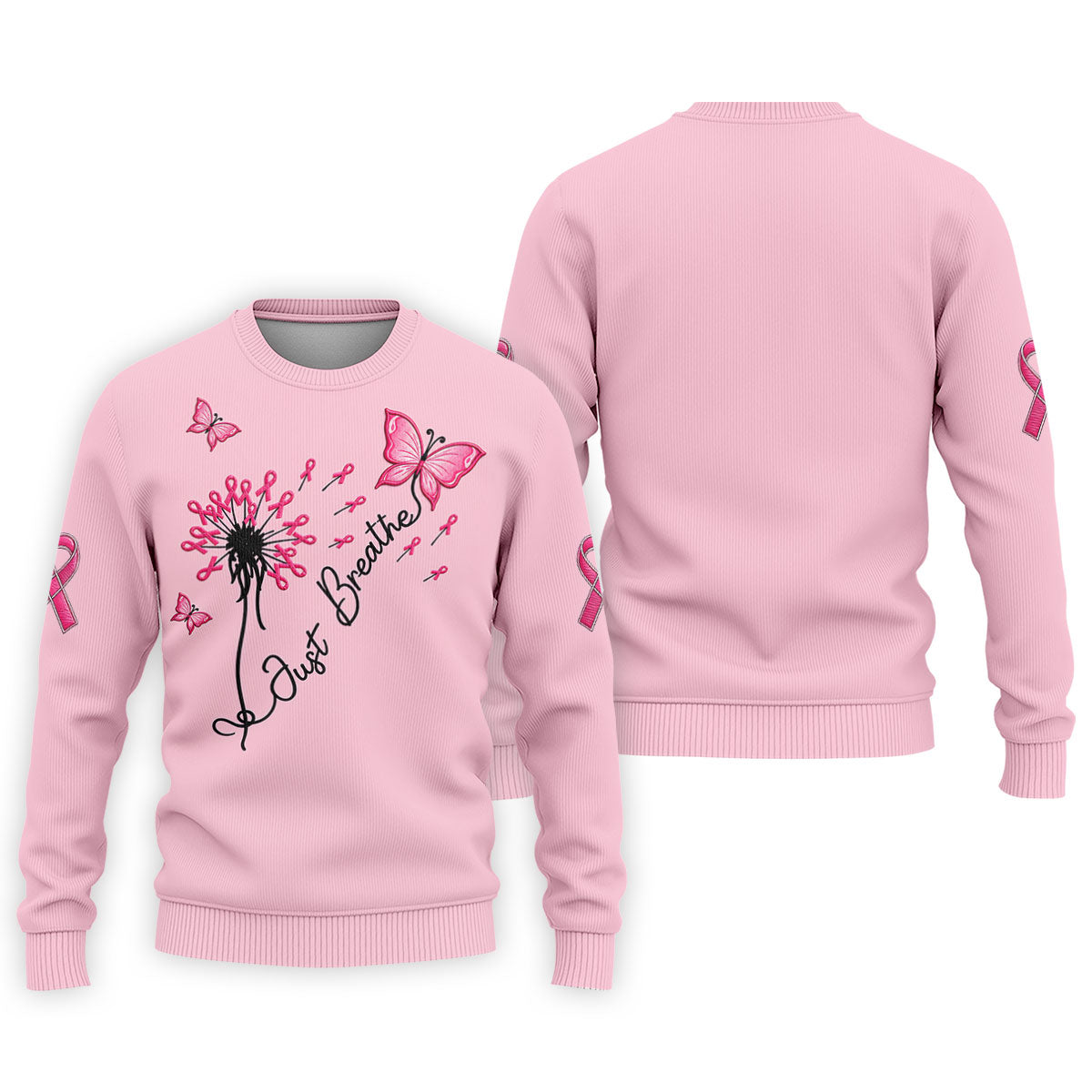 Just Breathe Butterfly Pink Ribbon Breast Cancer Polo Shirt, Polo Shirts For Men