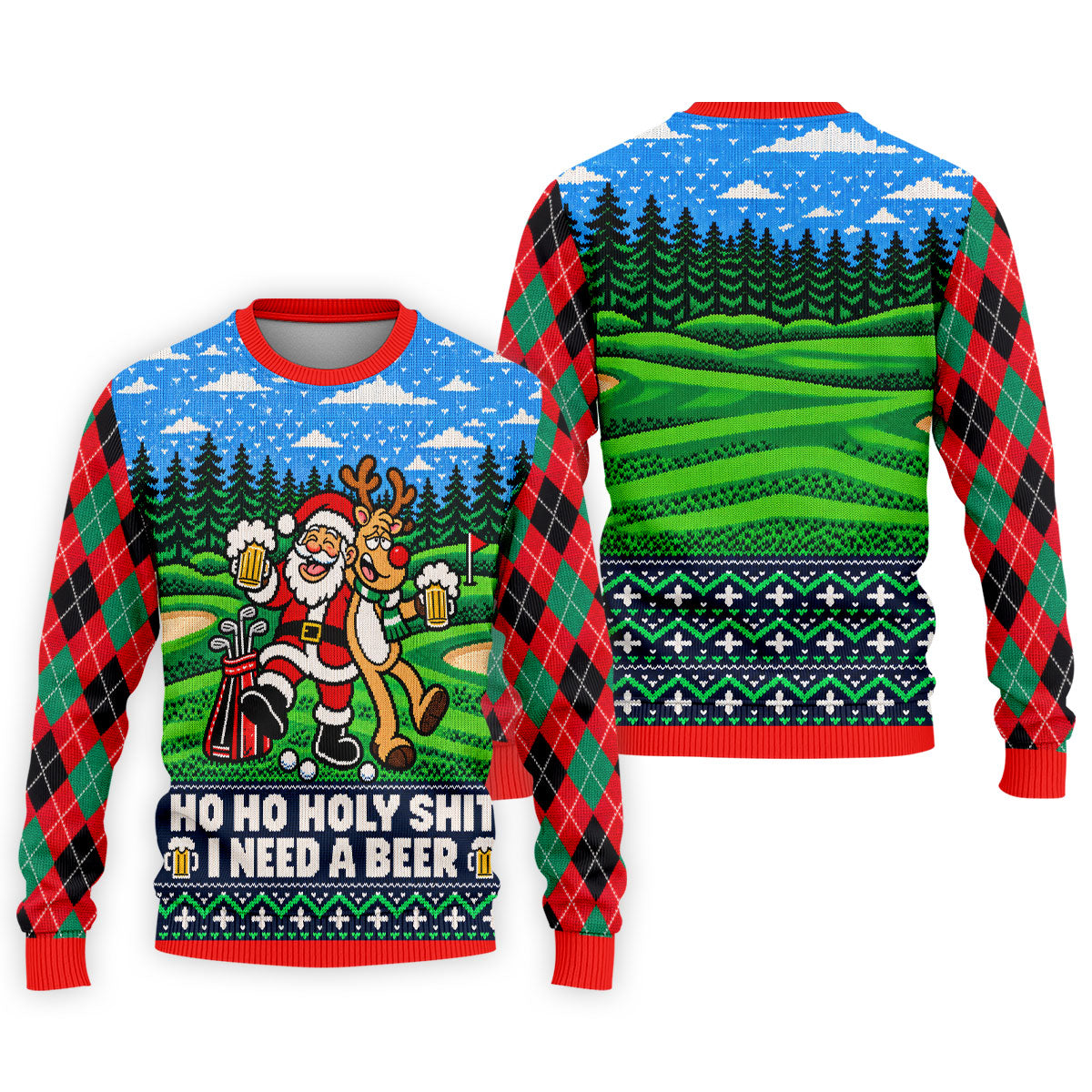 Santa Reindeer Beer Christmas Golf Shirt, Golf Shirts For Men, Mens Golf Apparel