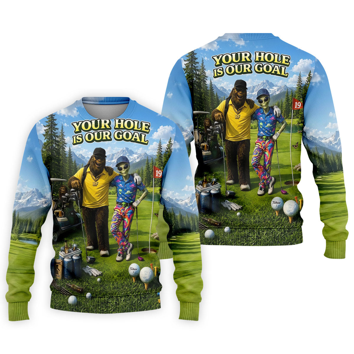 Your Hole Is Our Goal Funny Bigfoot Alien Golf Polo Shirt, Mens Golf Apparel, Golf Shirt