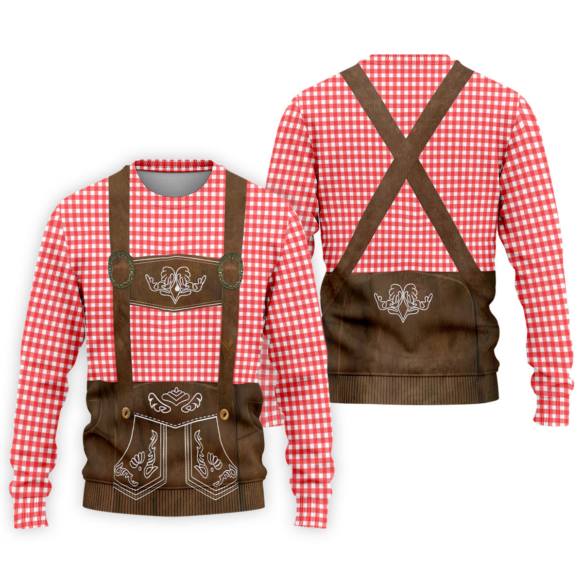 Red Oktoberfest Lederhosen Illusion Sleeveless Golf Polo, Mens Golf Polo, Printed Golf Shirts