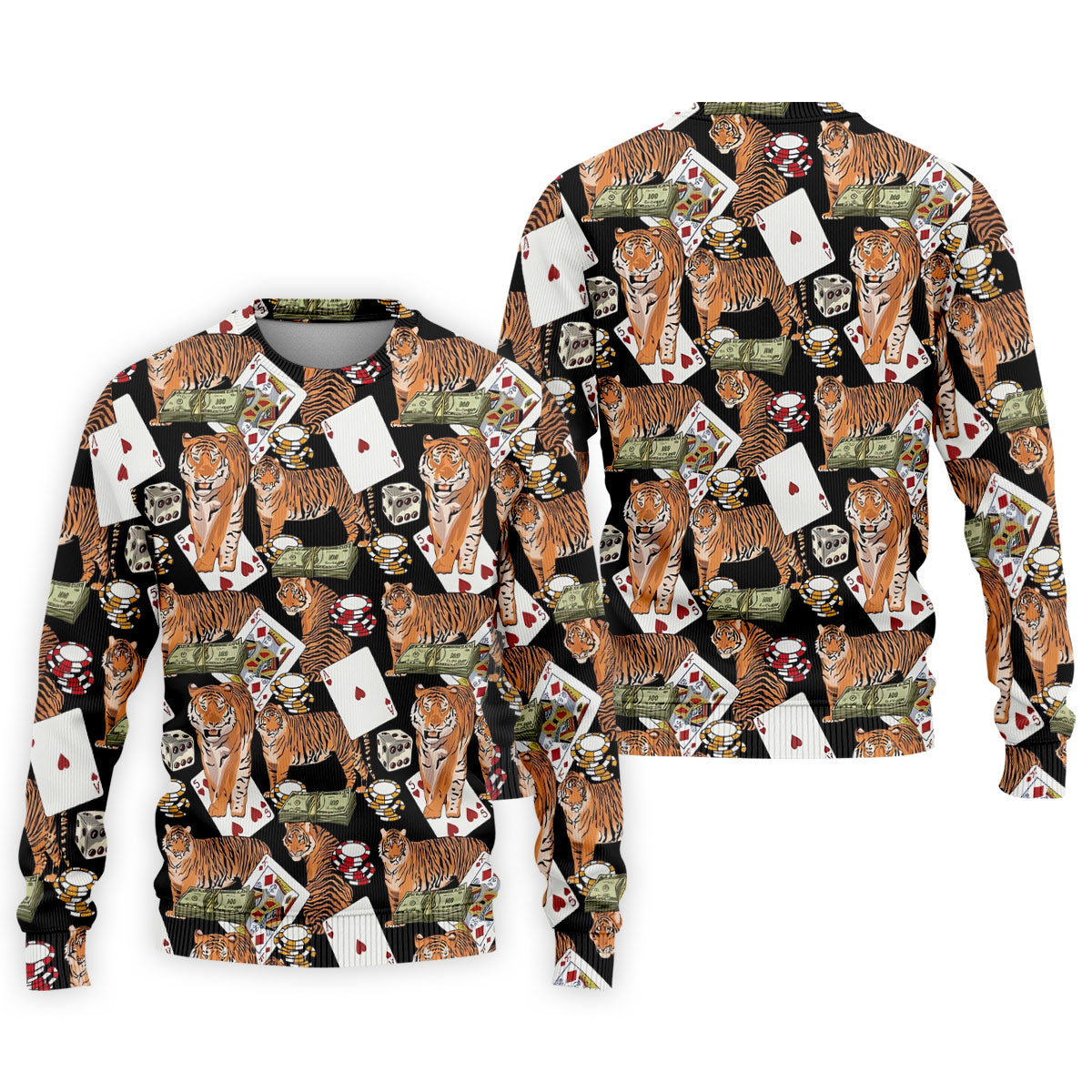 Money Tiger Poker Dice Chips And Cards Hawaiian Golf Shirt, Men's Funny Golf Shirts