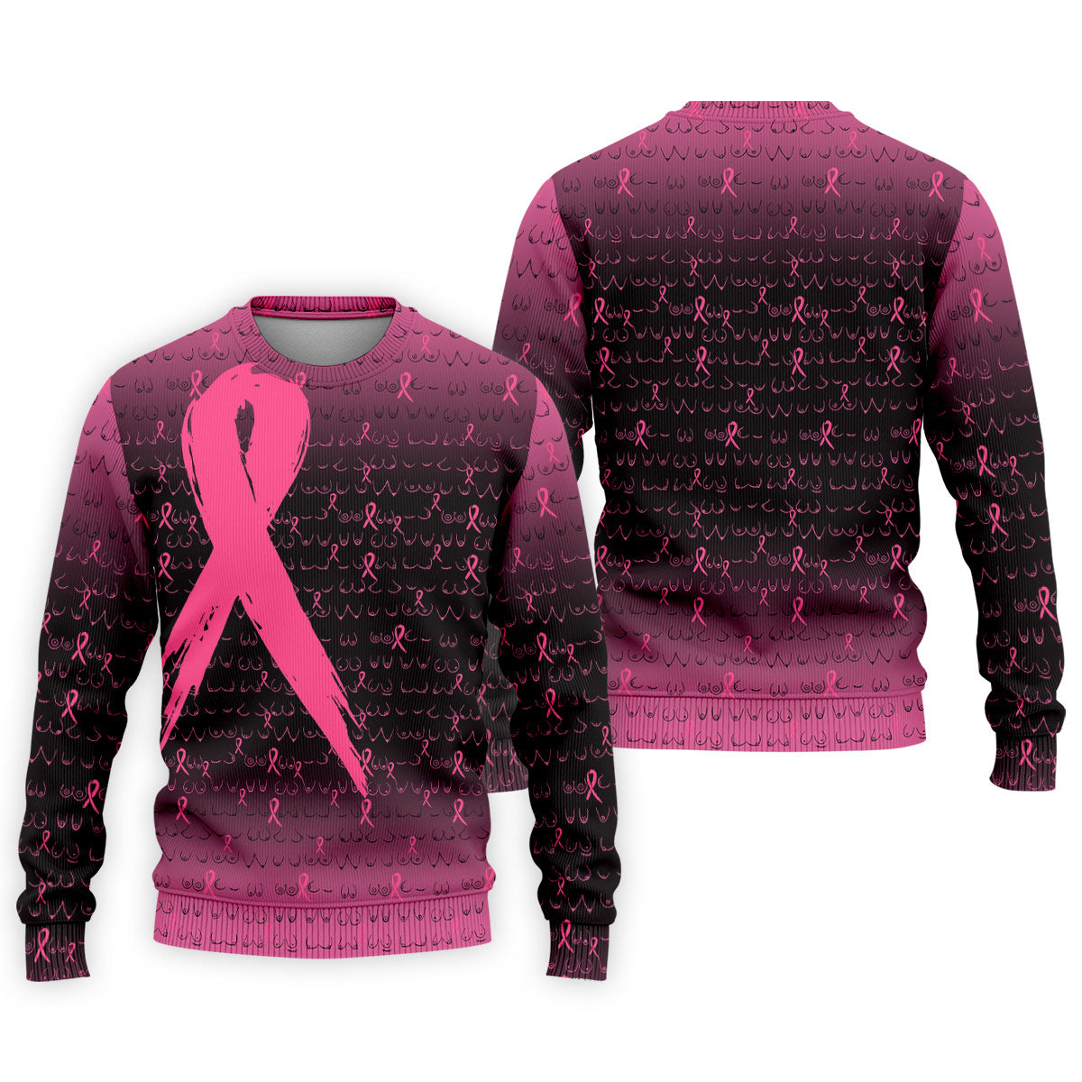 Pink Ribbon Boob Pattern Breast Cancer Polo Shirt, Mens Golf Polo, Printed Golf Shirts