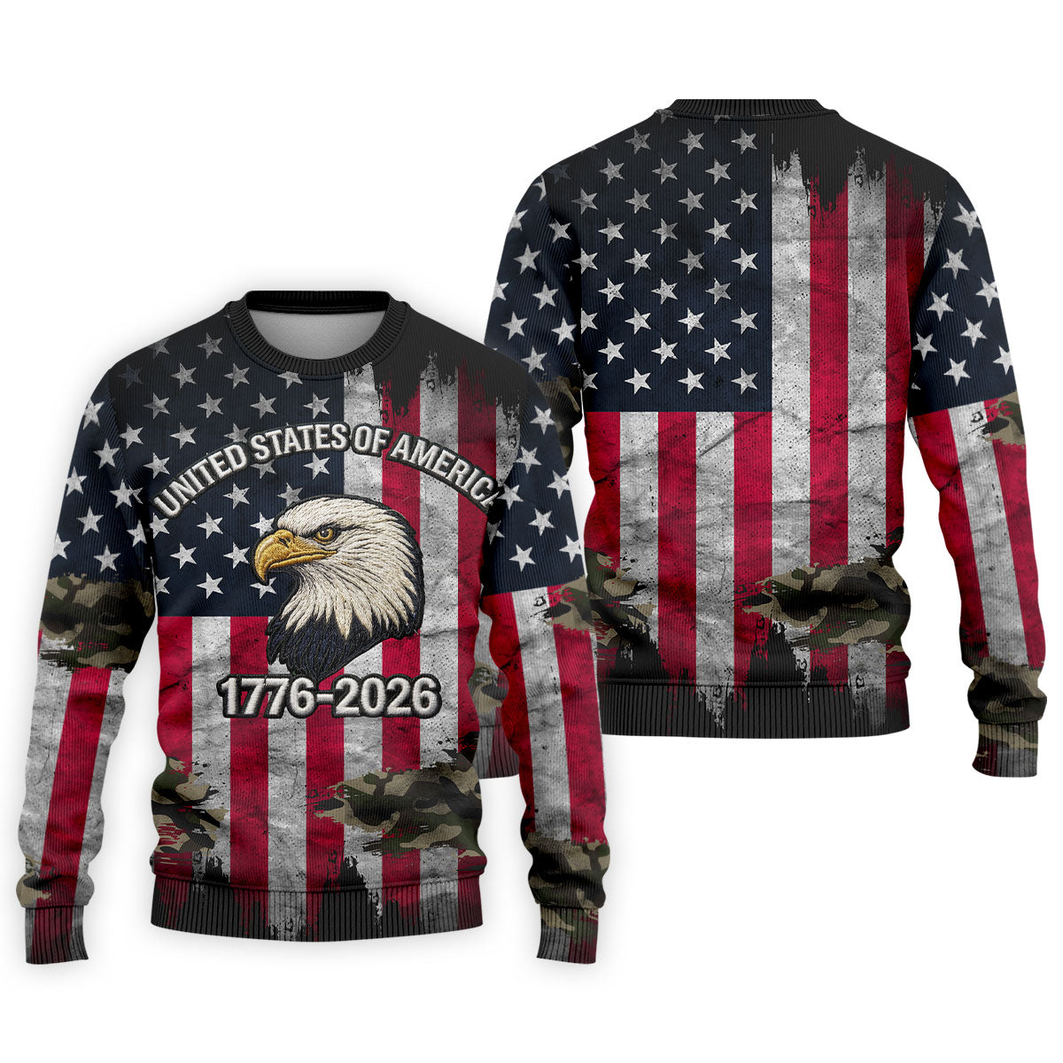 USA Bald Eagle 250 Years Camo American Flag Golf Shirt, Patriotic 4th Of July Golf Shirts For Men