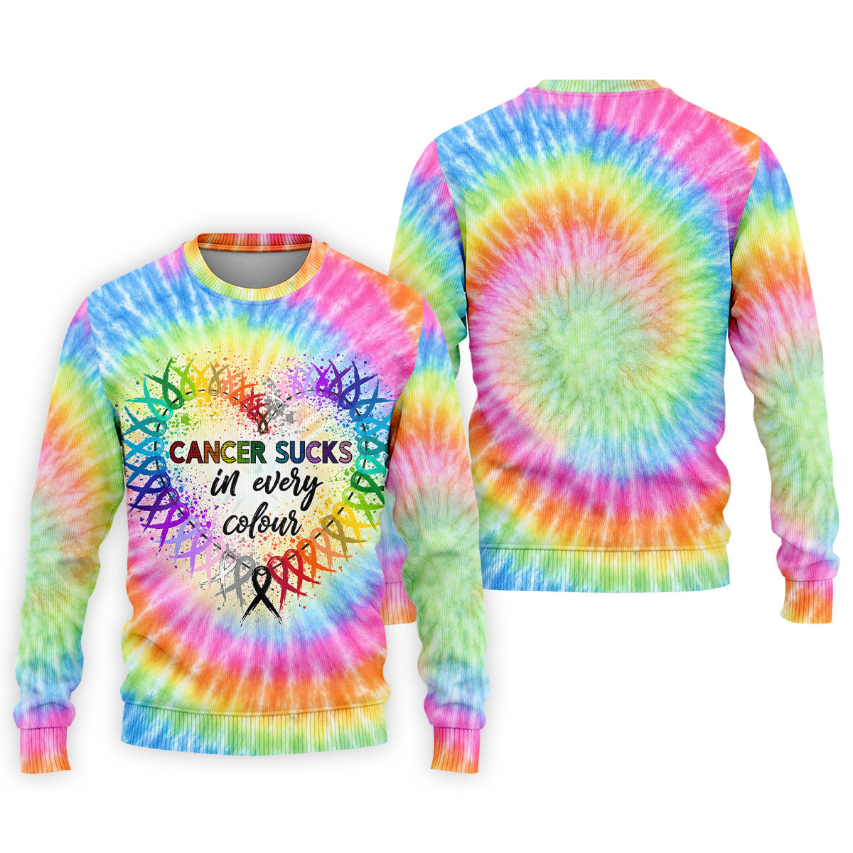 Cancer Sucks In Every Colour Tie Dye Ribbon Polo Shirt, Men's Golf Shirt, Mens Golf Polo