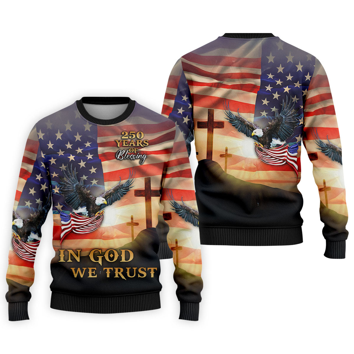 250 Years Of Blessing In God We Trust Faith Cross Patriotic 4th Of July Golf Shirts For Men