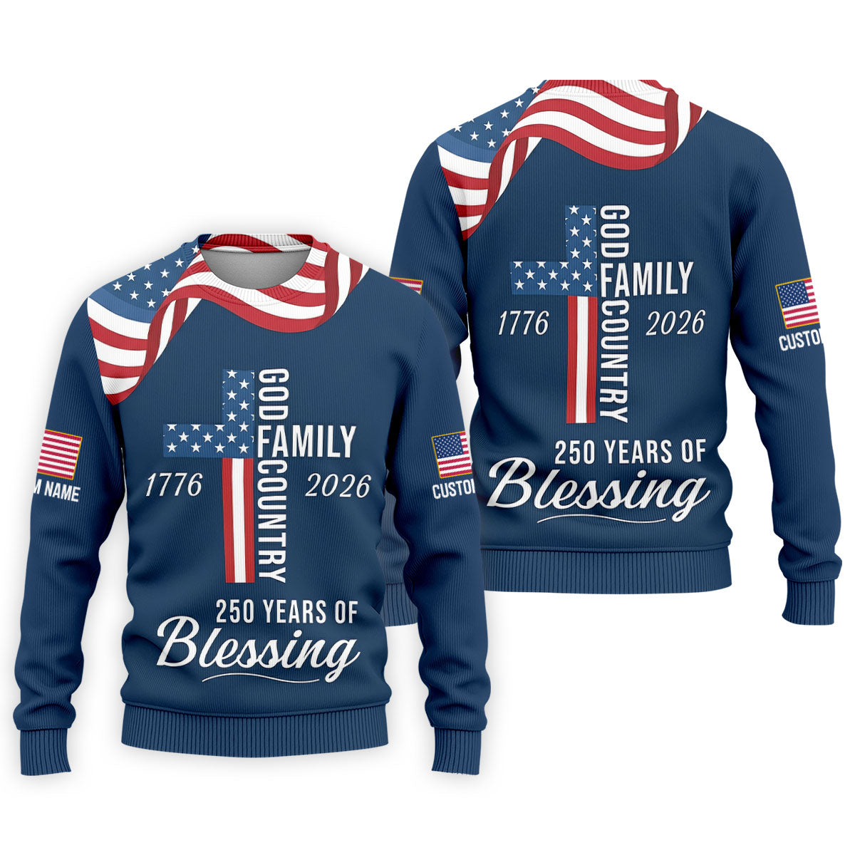 God Family Country Faith Cross 250 Years Of Blessing US Flag Golf Shirt, Golf Shirts For Men