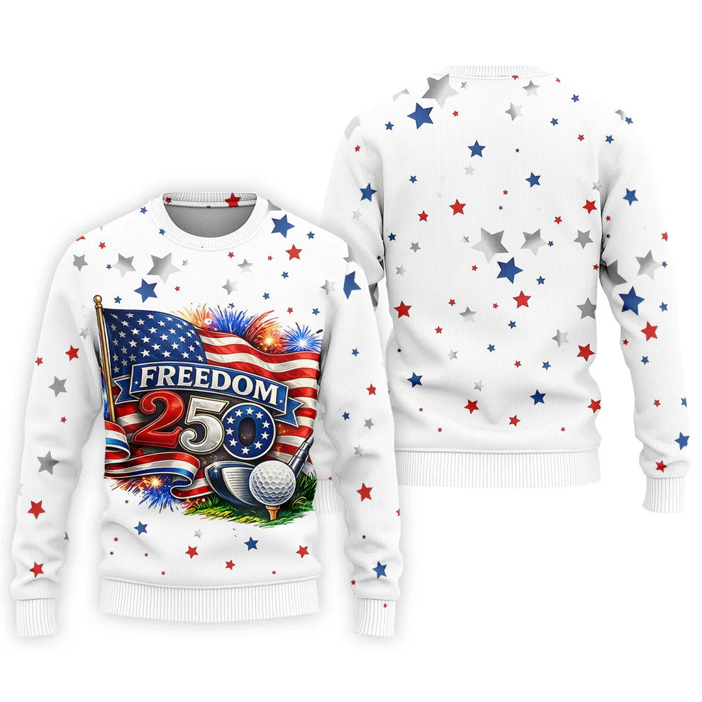 Freedom 250 Independence Celebration American Flag Golf Shirt, Patriotic 4th Of July Golf Shirts For Men