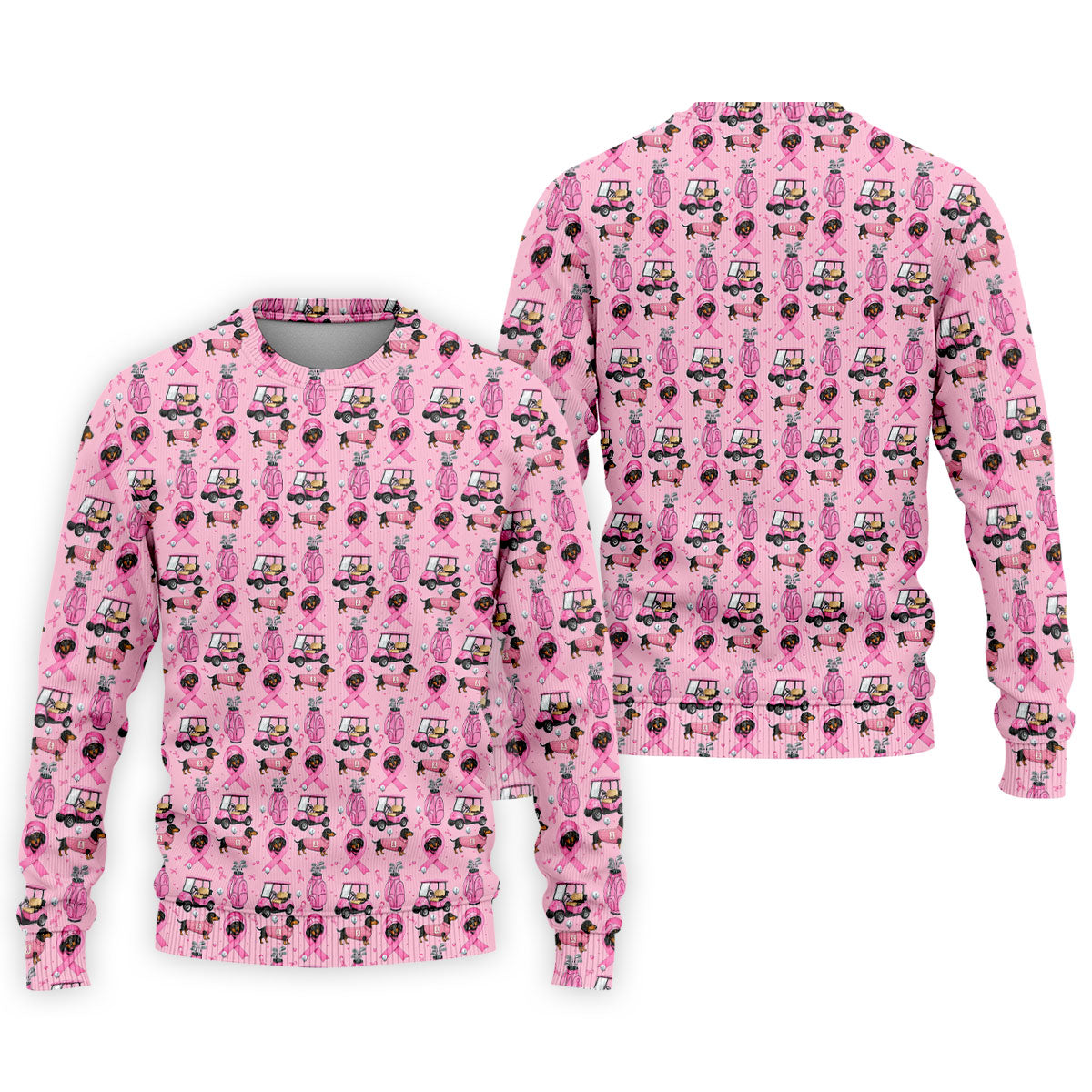 Cute Dog Golf Cart Breast Cancer Ribbon Polo Shirt, Men's Golf Shirt, Mens Golf Apparel