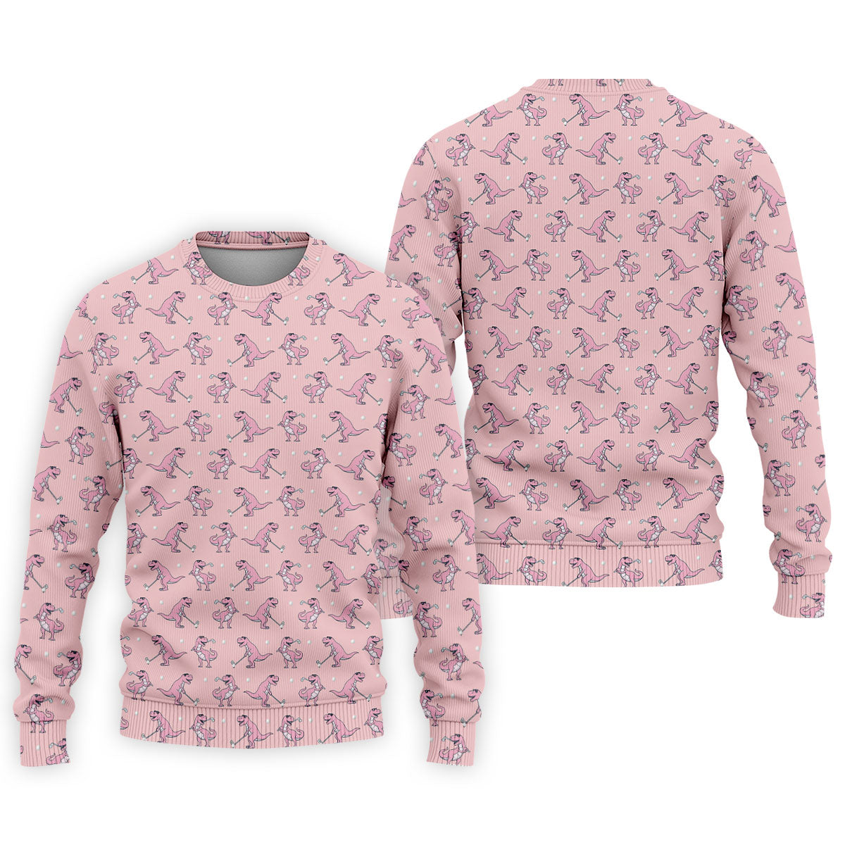 Pink T-Rex Dinosaur Golfer Pattern Golf Polo Shirt, Golf Shirts For Men, Mens Golf Apparel