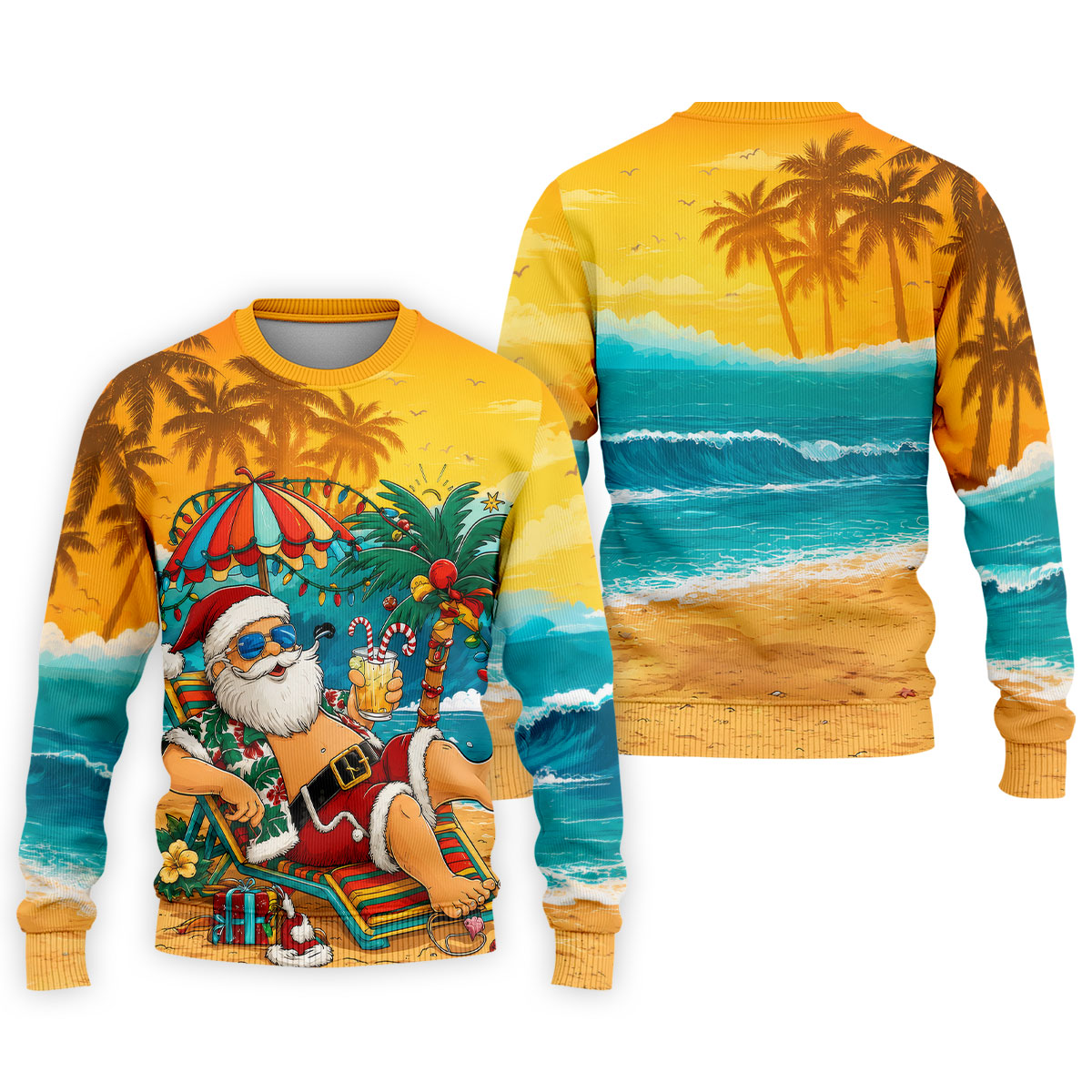 Beach Chair Santa Christmas Golf Shirt, Men's Golf Shirt, Hawaiian Golf Shirt, Printed Golf Shirts