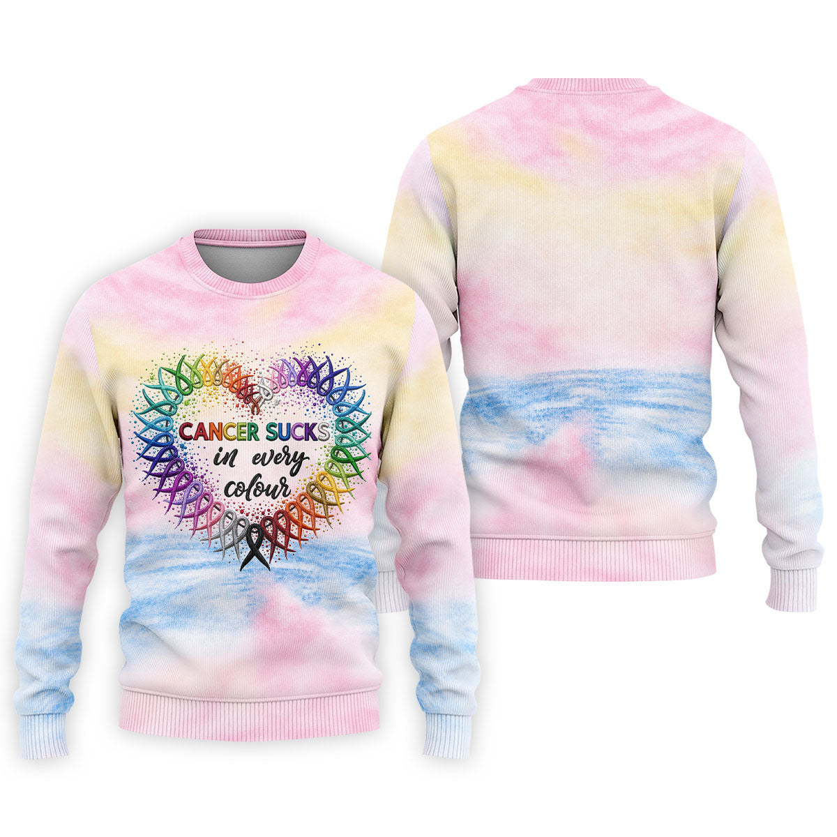 Cancer Sucks In Every Colour Ribbon Heart Polo Shirt, Mens Golf Polo, Mens Polo Shirts