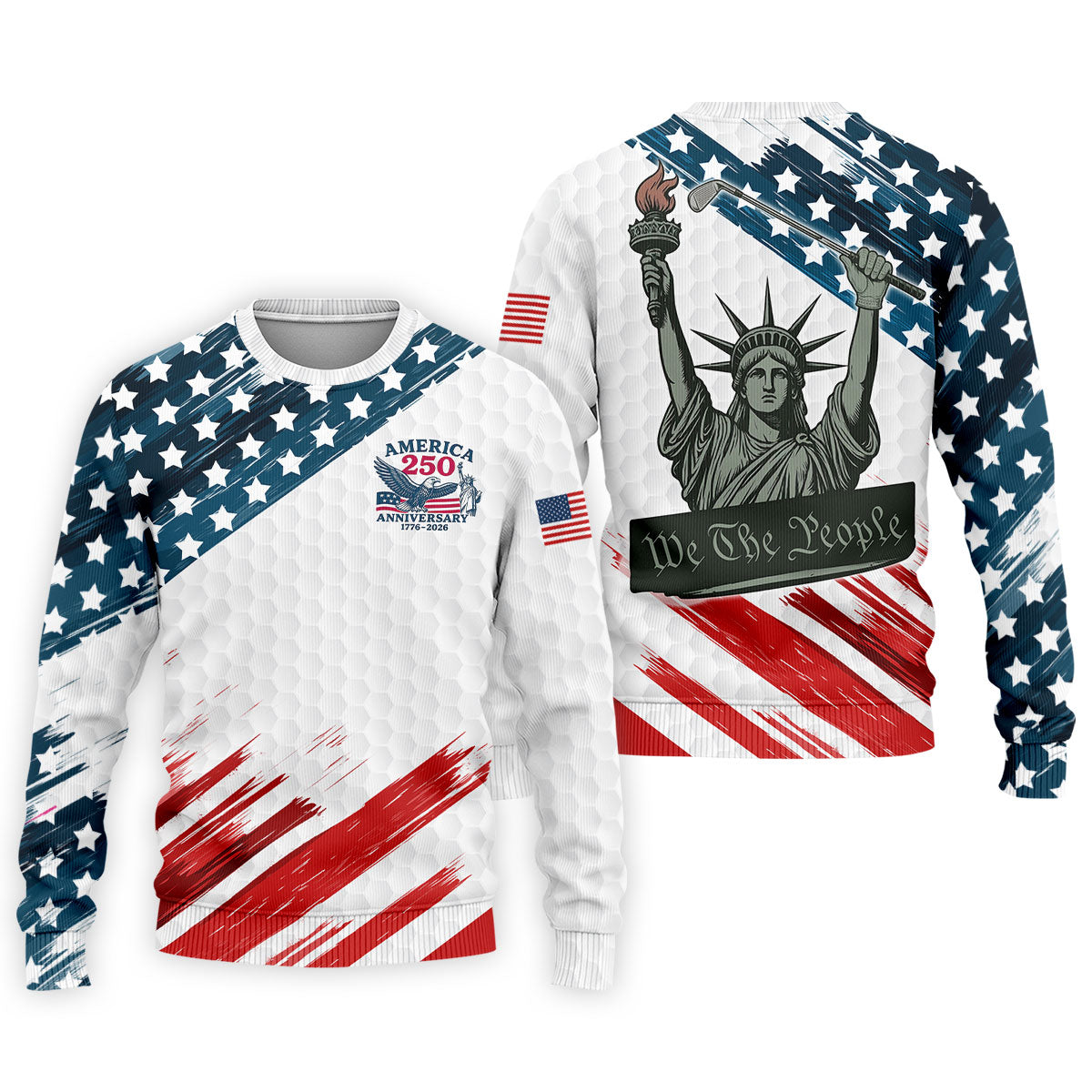 We The People Funny Statue Of Liberty US Flag Golf Shirt, 250 Years 4th Of July Golf Shirts For Men