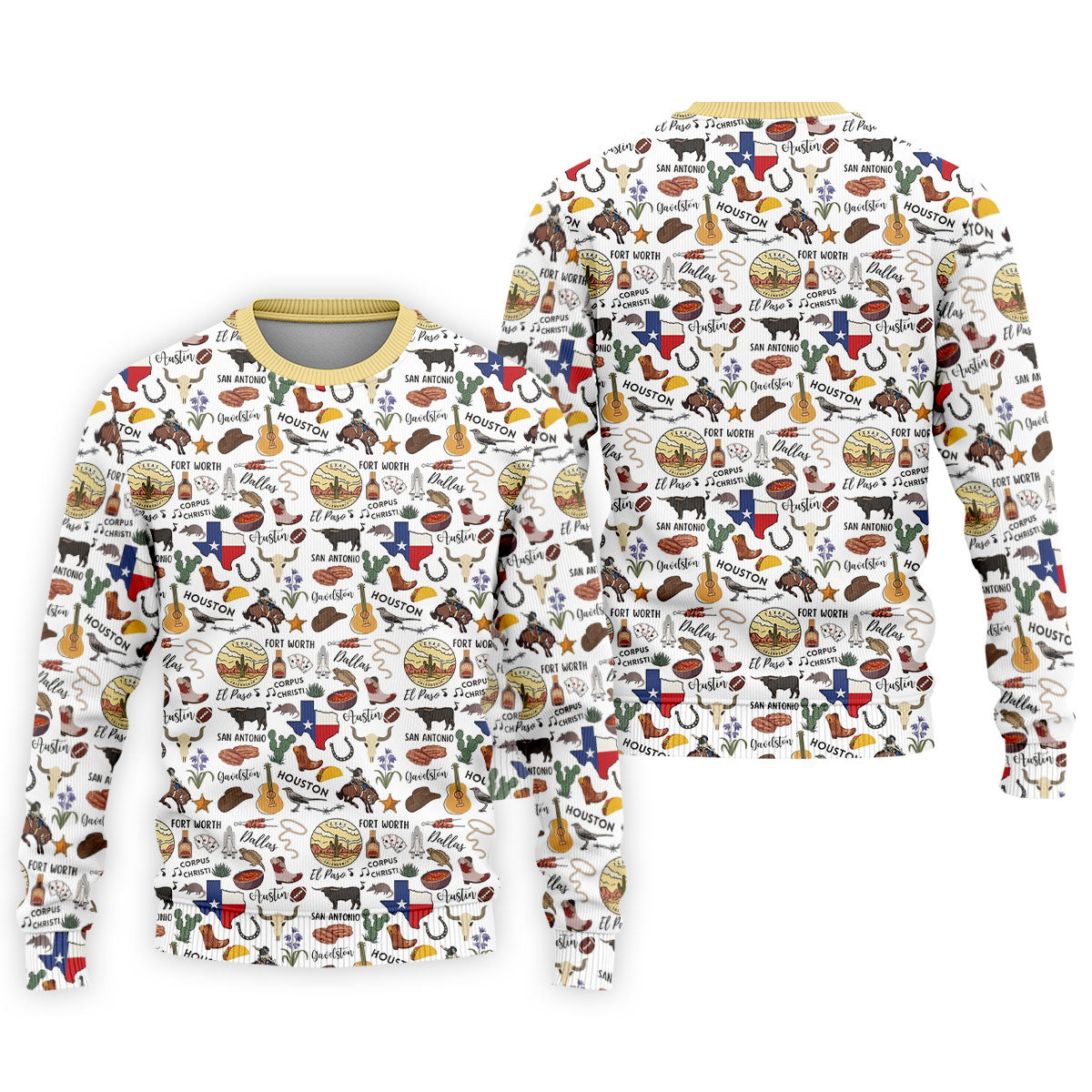 Texas Symbols Western Theme Doodle Style Golf Tops For Men, Polo Shirts For Men, Golf Shirts For Men