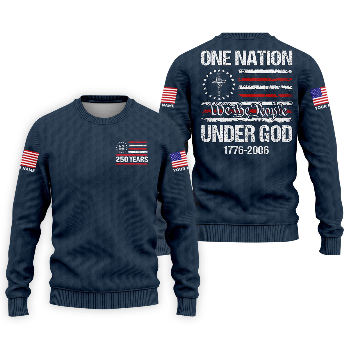 One Nation Under God We The People Navy Golf Shirt, 250 Years 4th Of July Golf Shirts For Men
