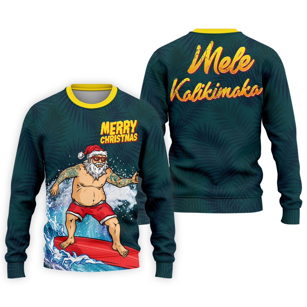 Surfing Santa Mele Kalikimaka Christmas Polo Shirt, Mens Golf Polo, Hawaiian Golf Shirt