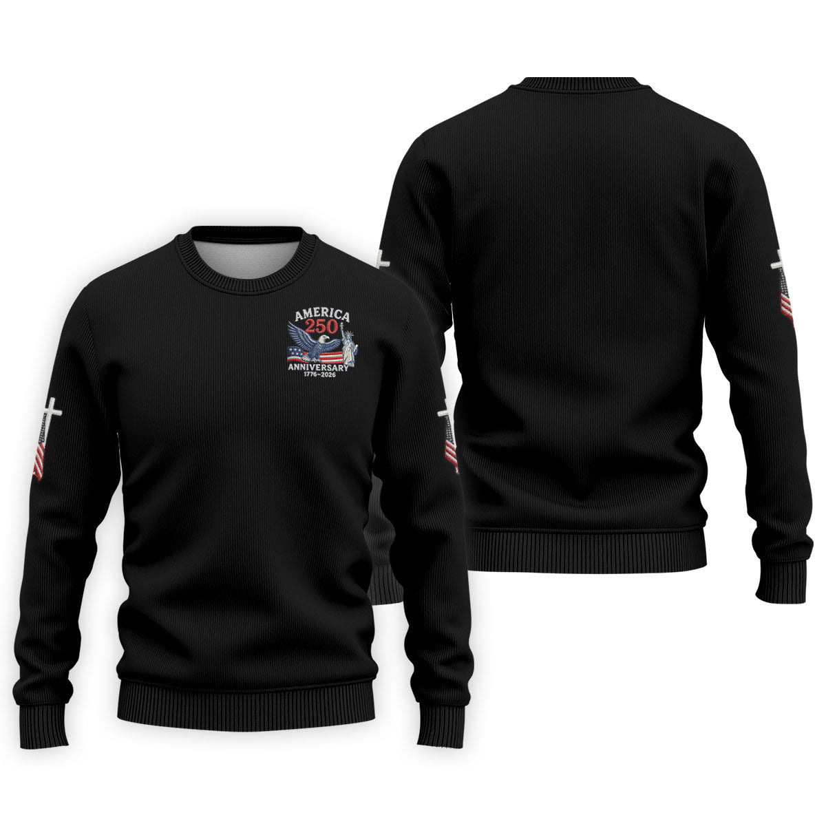 Faith Cross Bald Eagle America 250 Anniversary Black Patriotic Golf Shirt, Golf Shirts For Men