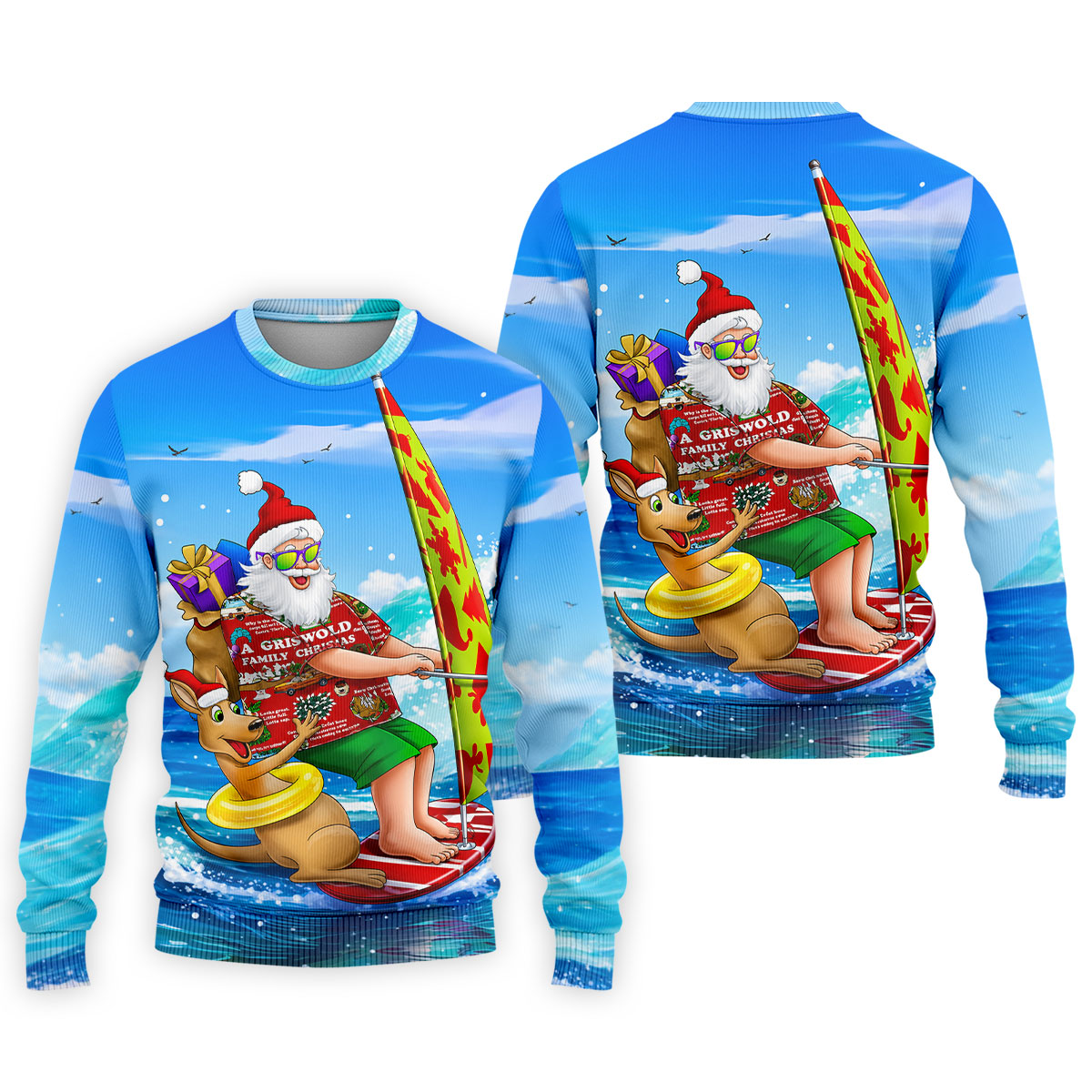 Santa And Reindeer Beach Surfing Christmas Golf Shirt, Men's Golf Shirt, Hawaiian Golf Shirt