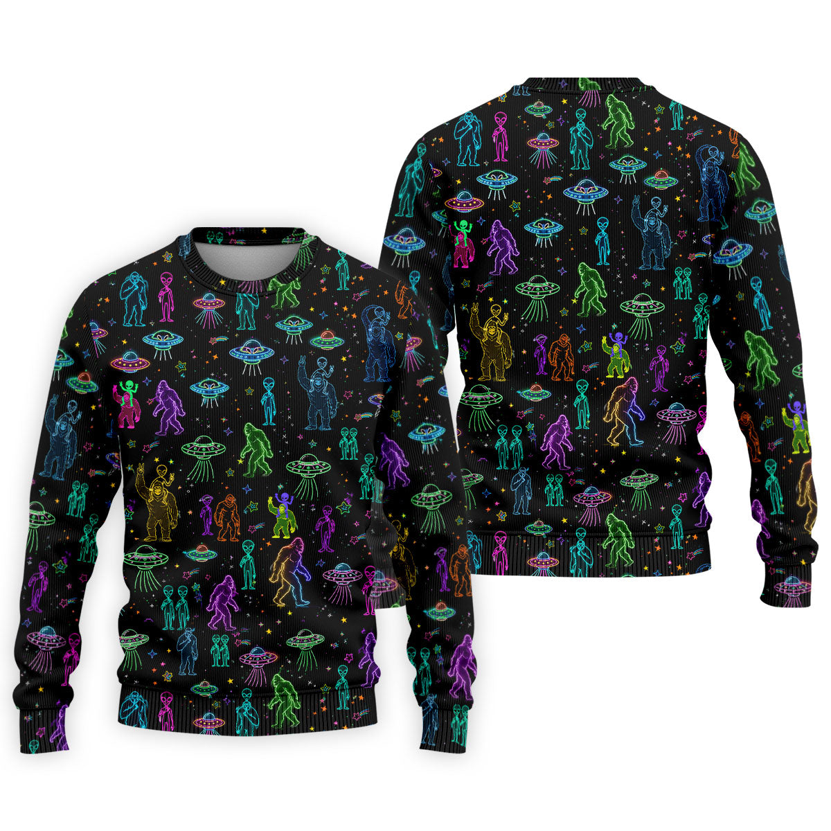 Neon Bigfoot Alien UFO Pattern Golf Polo Shirt, Men's Golf Shirt, Printed Golf Shirts