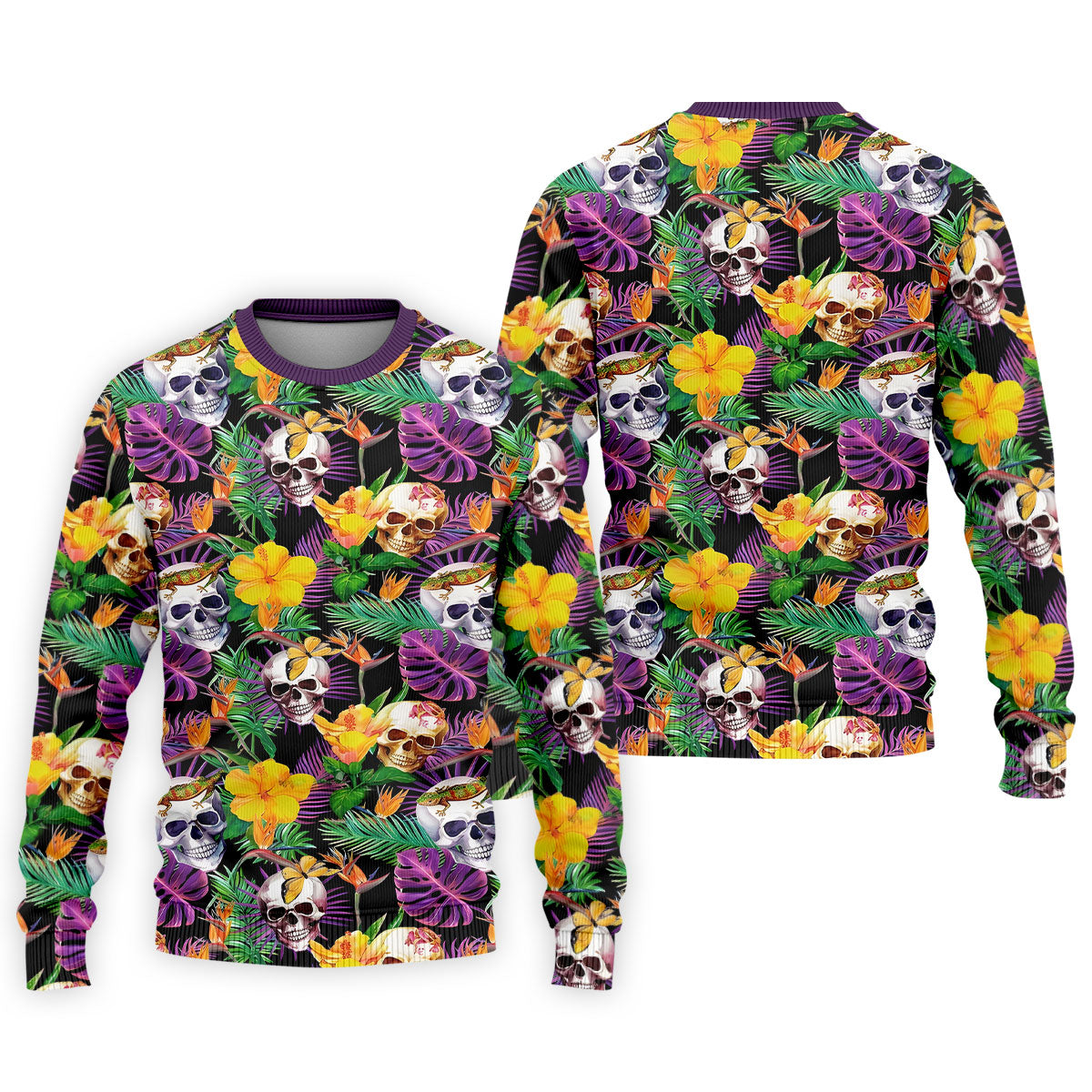 Tropical Sugar Skull Floral Golf Polo Shirt, Golf Shirts For Men, Printed Golf Shirts